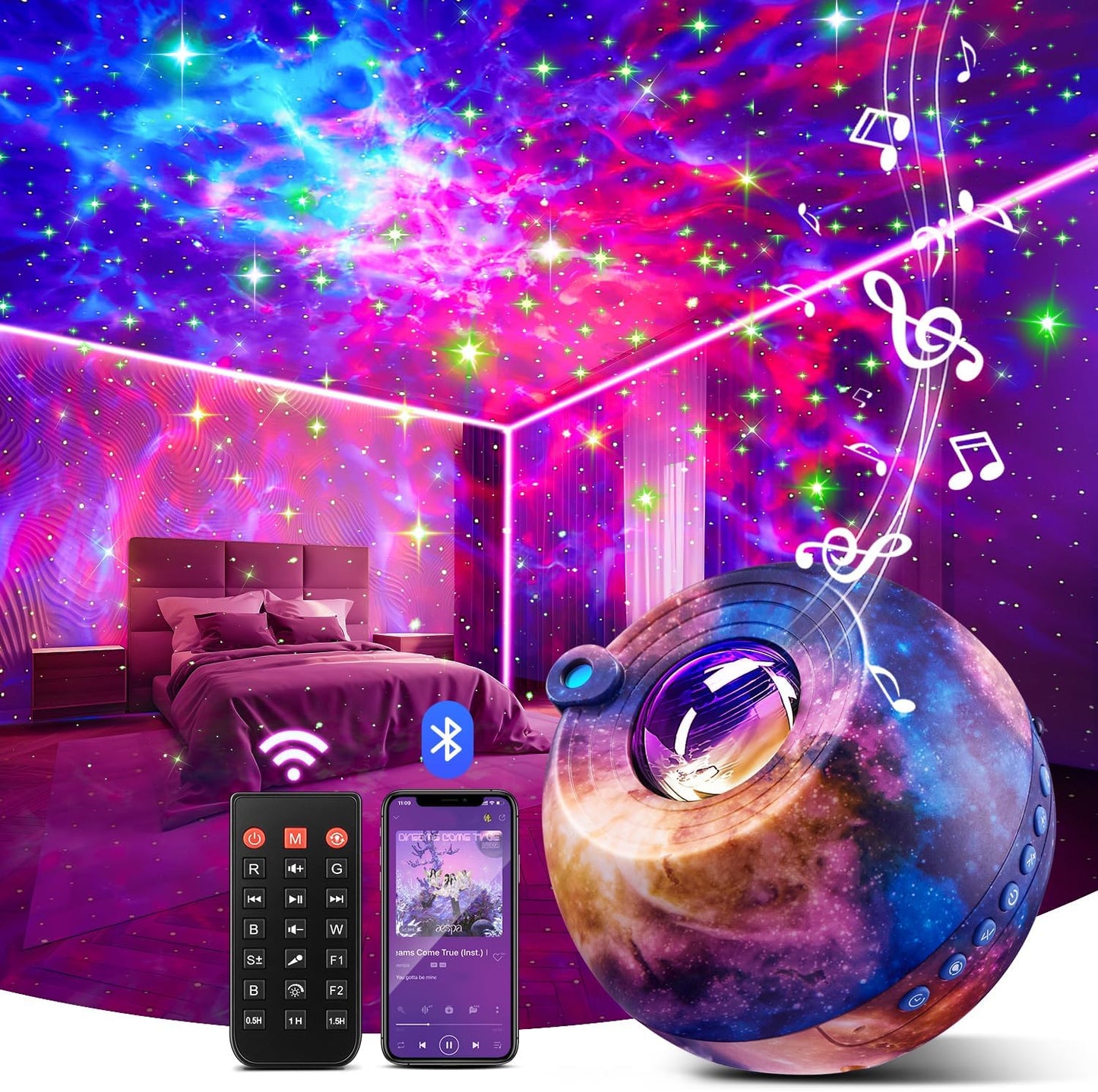 Galaxy Projector for Bedroom,15-Color Galaxy Light Projector Star Projector for Kids Night Light Projector Night Light for Kids,Remote 15 White Noise Sound Machine Ceiling Star Lights for Bedroom Gift