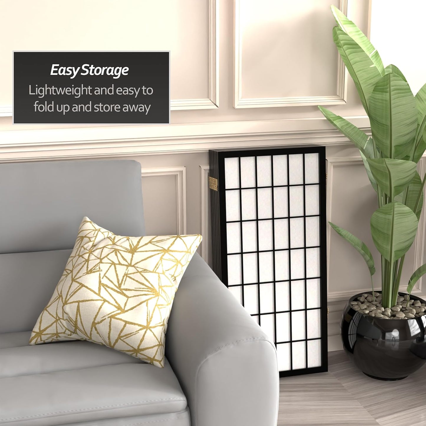 3 ft. Short Window Pane Shoji Screen - Black - 6 Panels