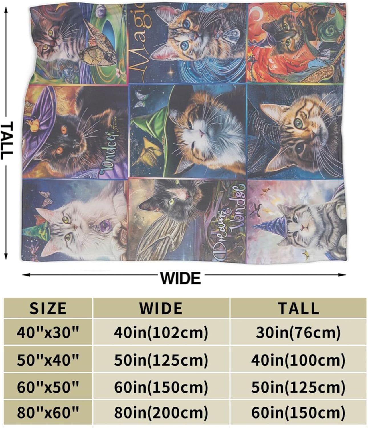 60"x80" Magical Cat Blankets for Cat Lovers, Enchanting and Cozy Cat Throw Blanket for Bed, Sofa, Chair, Travel - Perfect Animal Print for Women and Girls, Cat Lovers Gifts