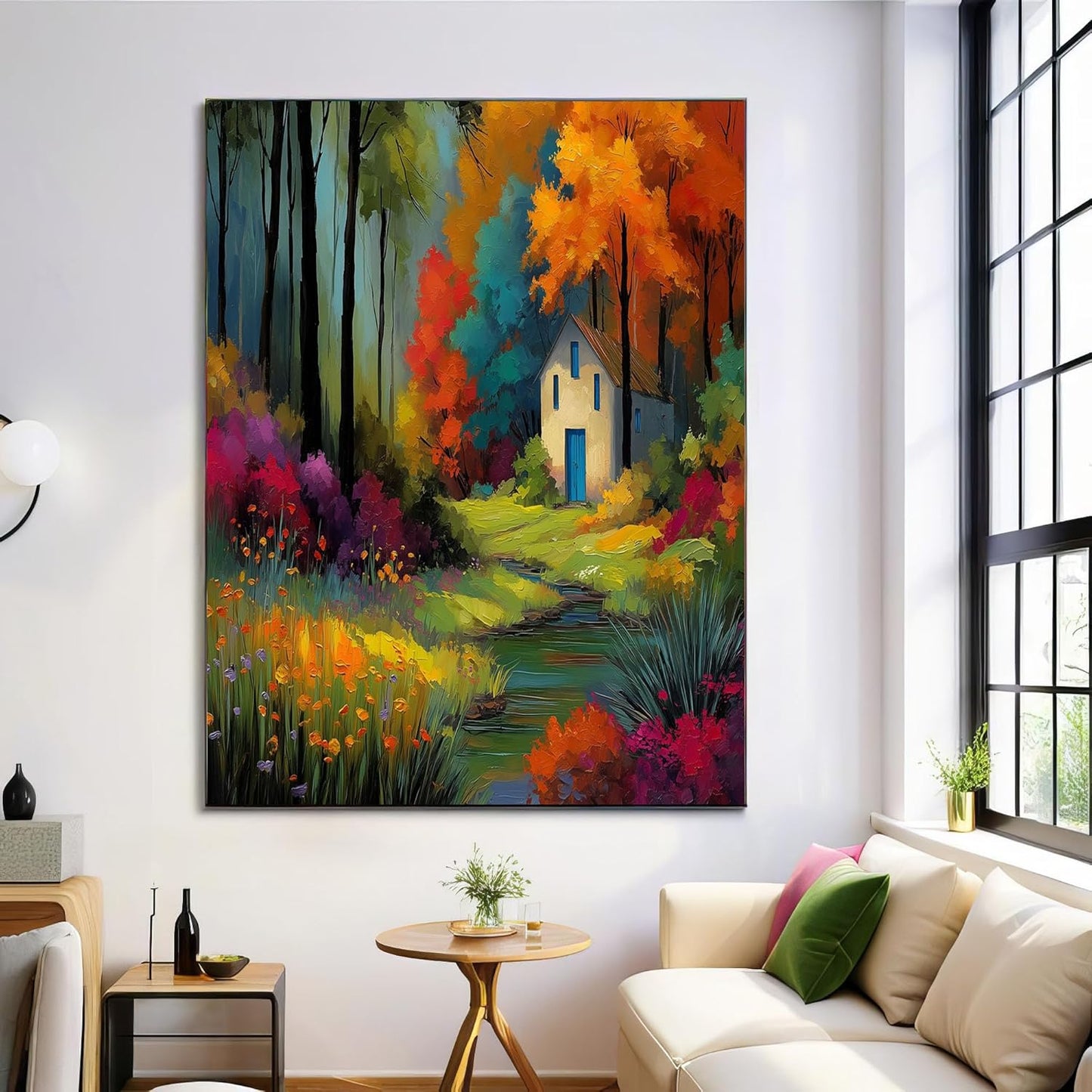 GDJSMIN Impressionist Style Wall Art, Forest House Scene Poster for Reading Room Living Room Decor 16x 24 inch Unframed