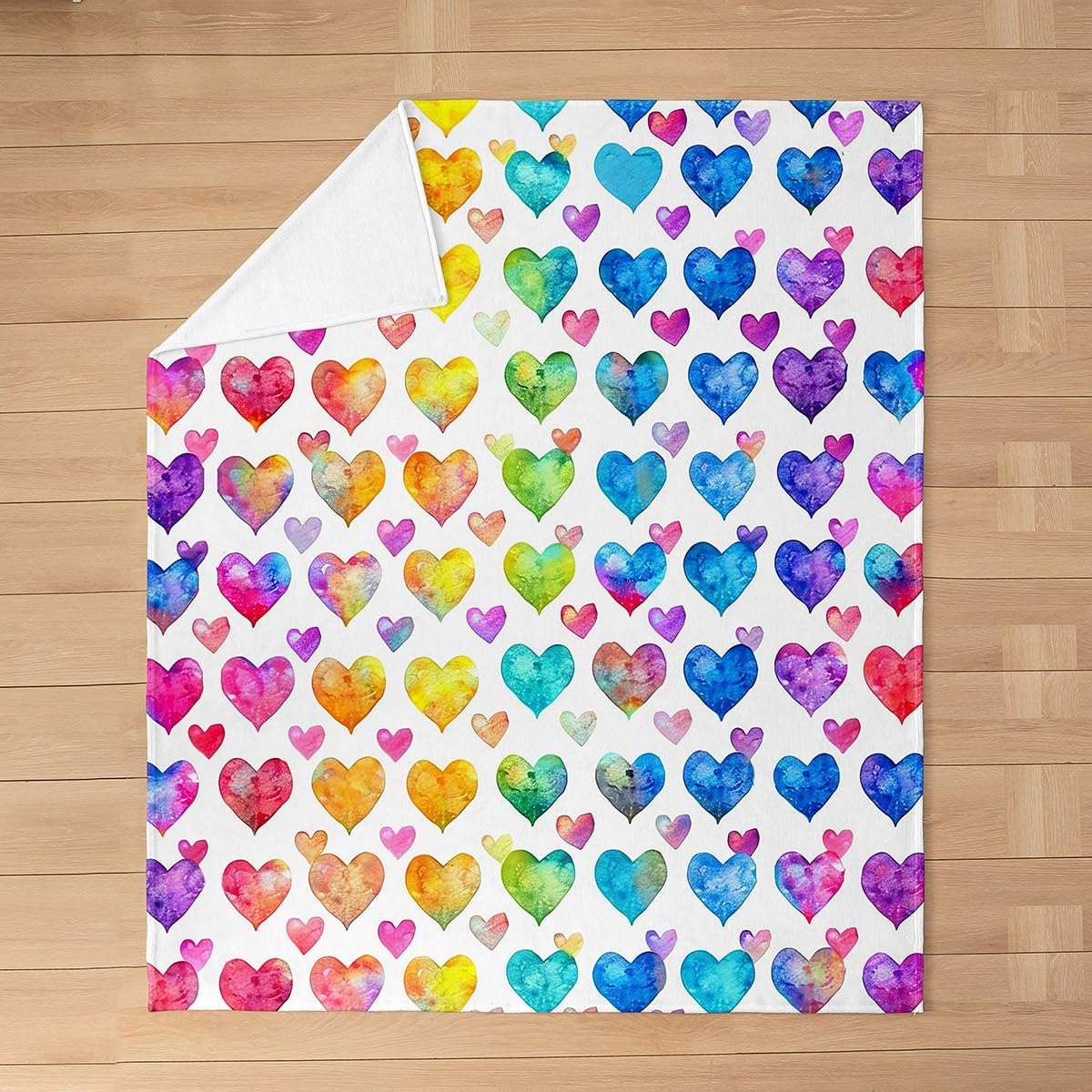 Feelyou Love Heart Fleece Flannel Fuzzy Blanket, Rainbow Heart Pattern, Plush Throw Blanket, 50"x60", All Season, Bed Blanket for Kids, Microfiber Room Decor Throw