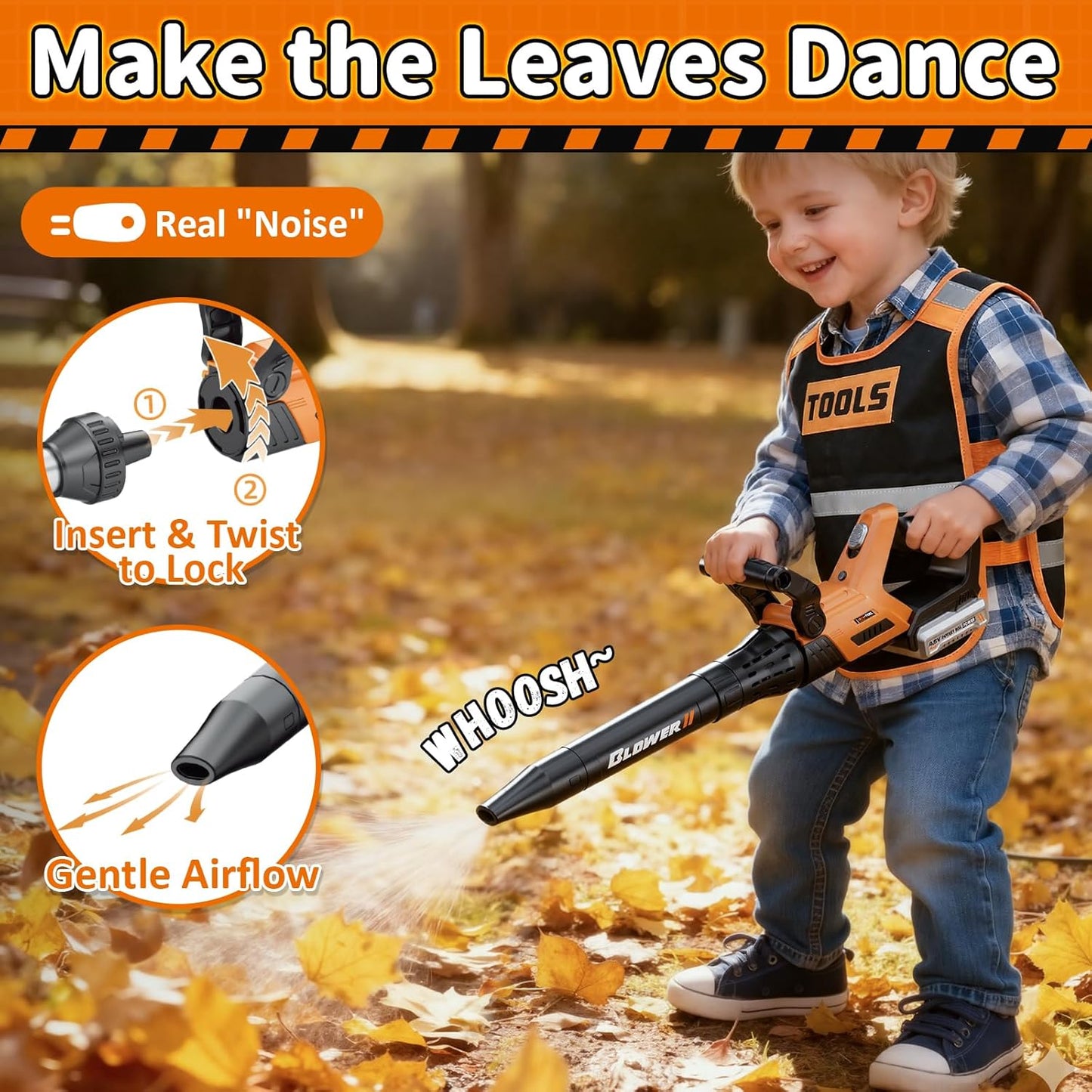 KidBloom Kids Gardening Tools Set with Vest, 2-in-1 Kids Lawn Mower & Kids Leaf Blower with Lights & Sounds, Toy Weed Wacker with Goggles & Mask, Outdoor Pretend Play Toys, Birthday Gifts for Boys 3+