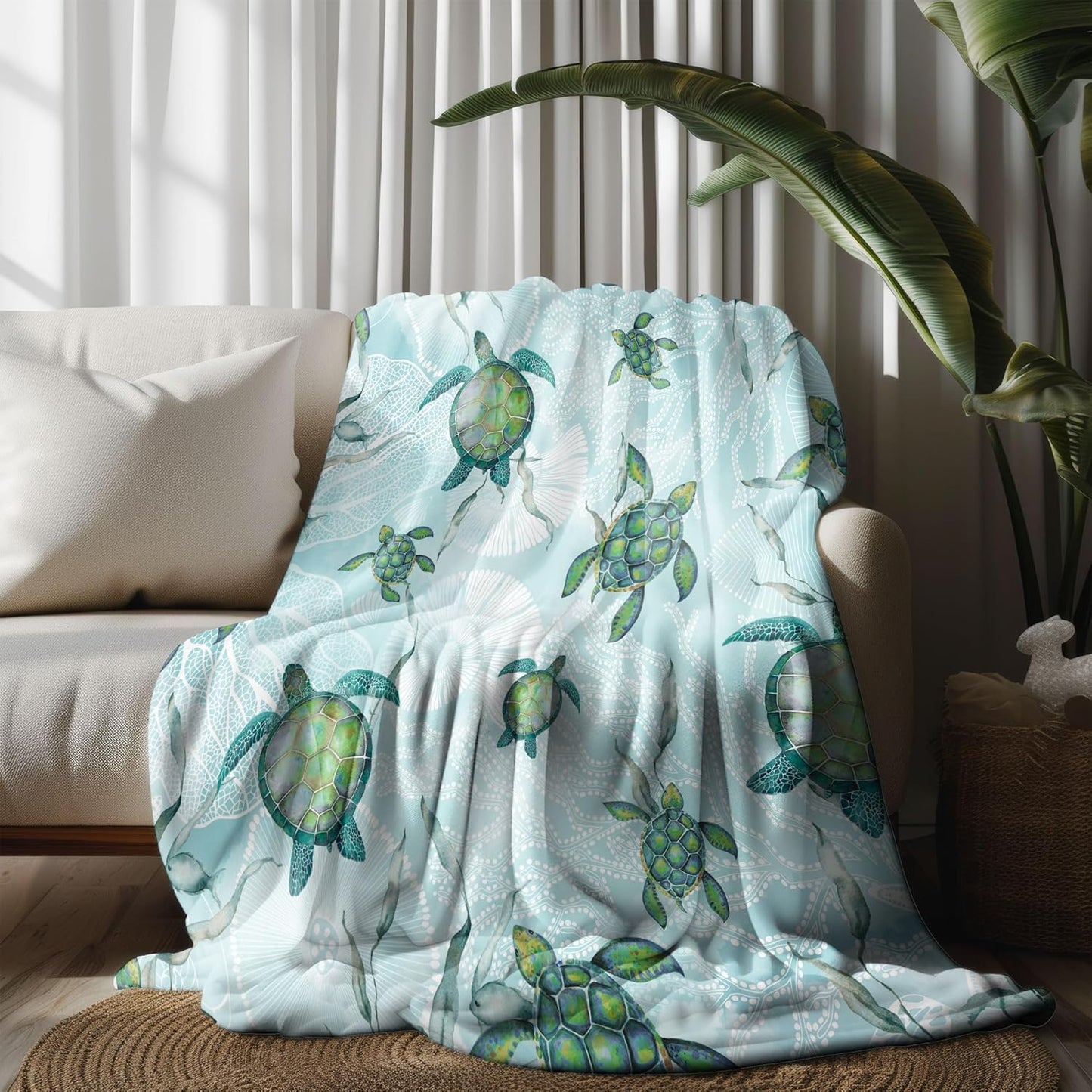 Beach Fleece Blanket for Bed, Turtle Fleece Throw Blanket for Women, Men and Kids, Baby Blankets for Boys, Girls, Super Soft Plush Beach Blanket Throw, 50" x 60"