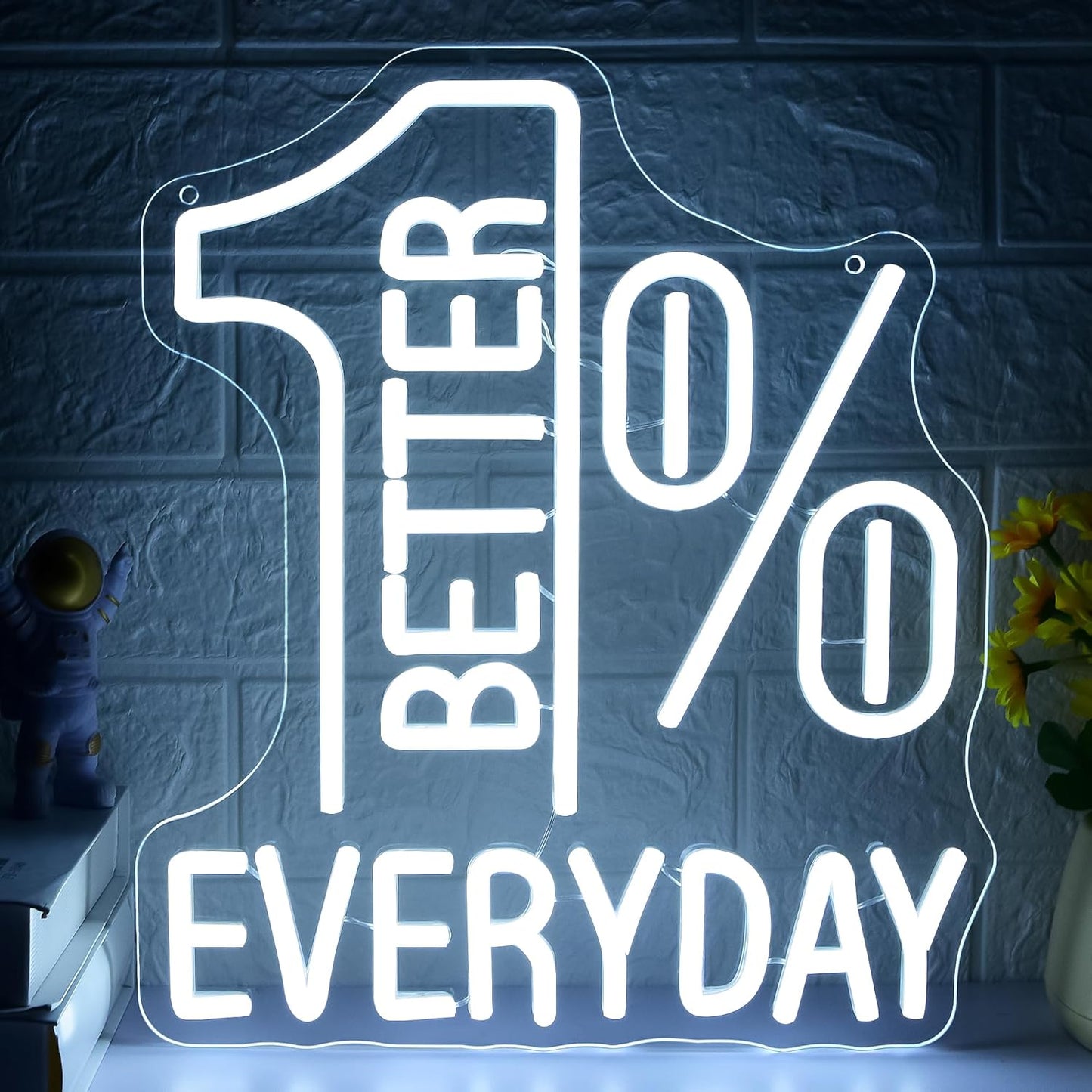 1% Better Every Day Neon Sign for Wall Decor Read Books Neon Light for Classroom Dimmable Motivational LED Sign for Study Room Reading Room Bedroom Gym Office Birthday Gifts Size 13.4*11.8 In(TWP255)