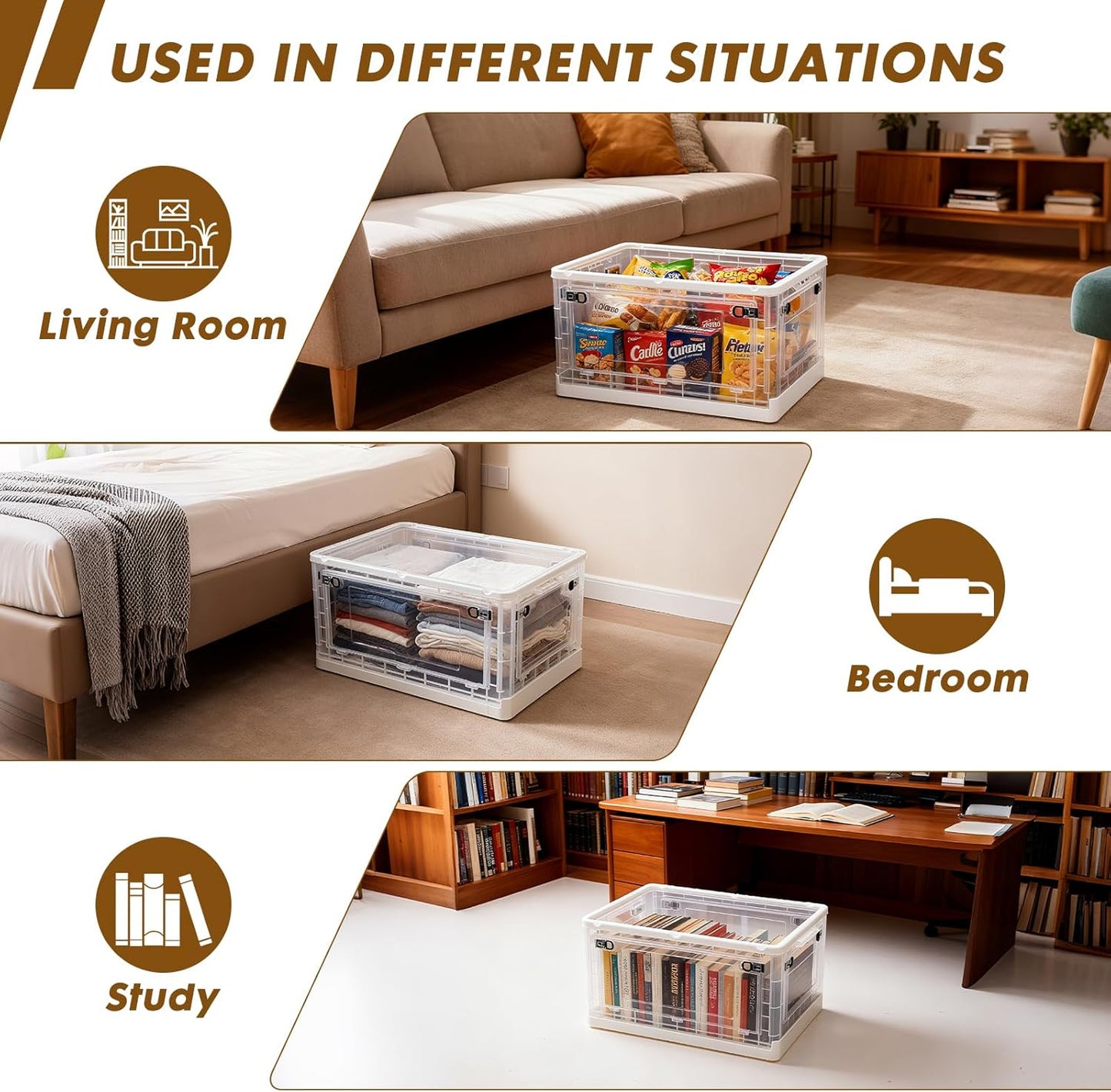 88 QT Clear Storage Bin with 5-Sided Open Lid, Stackable Plastic Storage Bins For Bedroom, Living Room, Office, Multifunctional Foldable Storage Box For Clothes, Office, Supplies, Snacks