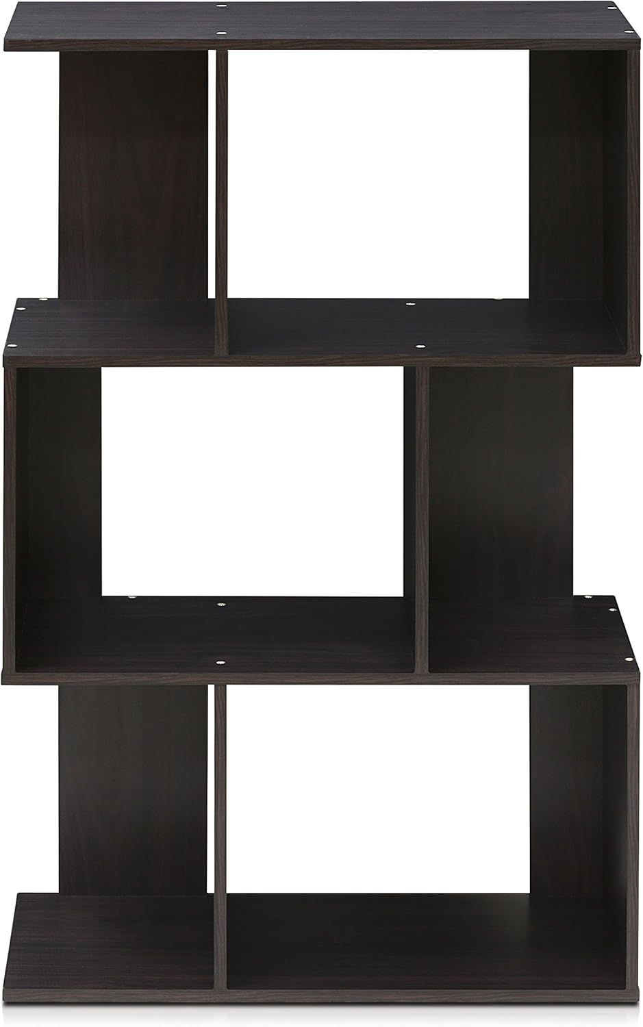 Furinno SIMPLY Book Shelf, 3-Tier Geometric Bookshelf, S-Shape Bookcase with Open Shelf, 11.8" x 23.6" x 37.3", for Organization and Storage, for Living Reoom, Bedroom, Home Office, Espresso