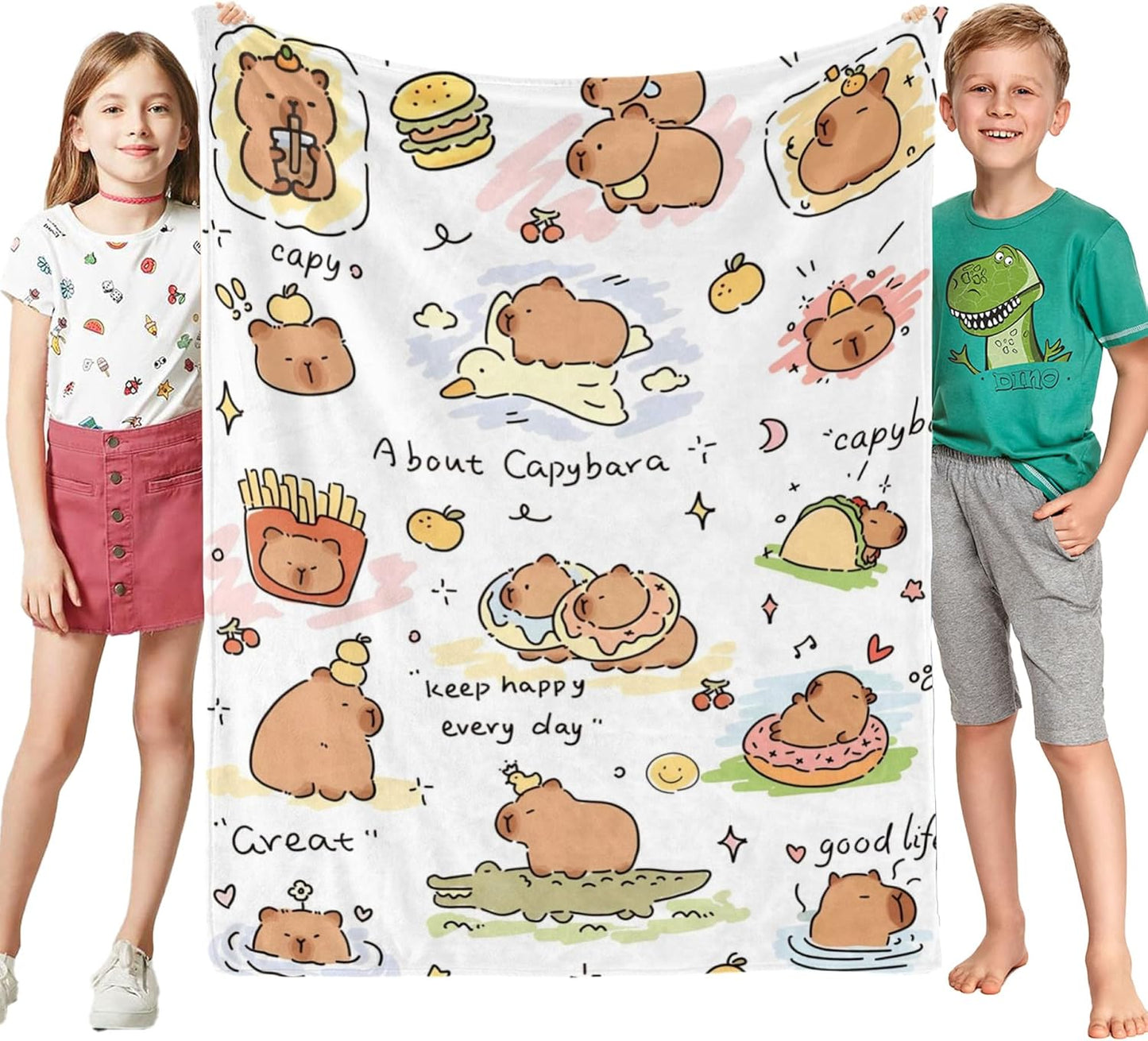 Capybara Gifts Blanket, Soft Cozy Flannel Throw for Kids Boys Girls, Cute Animal Plush Gift for Capybara Lovers, Kawaii Stuff Decor for Room Couch Sofa(40x50in)