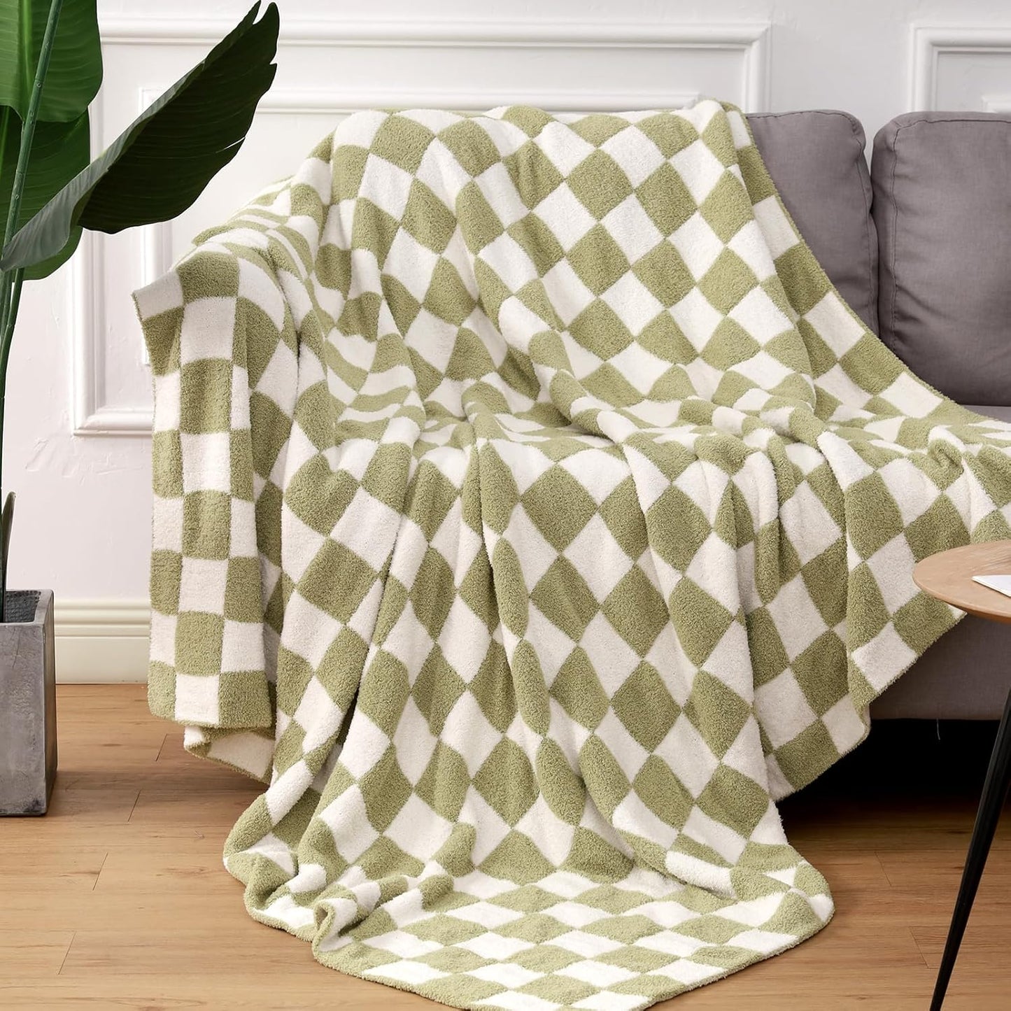 Cozy Knit Throw Blanket - Ultra Soft & Warm Checkerboard Grid Pattern Fluffy Polyester for Couch, Bed - Gift for Women, Mom, Daughter (50x60 in, Green)