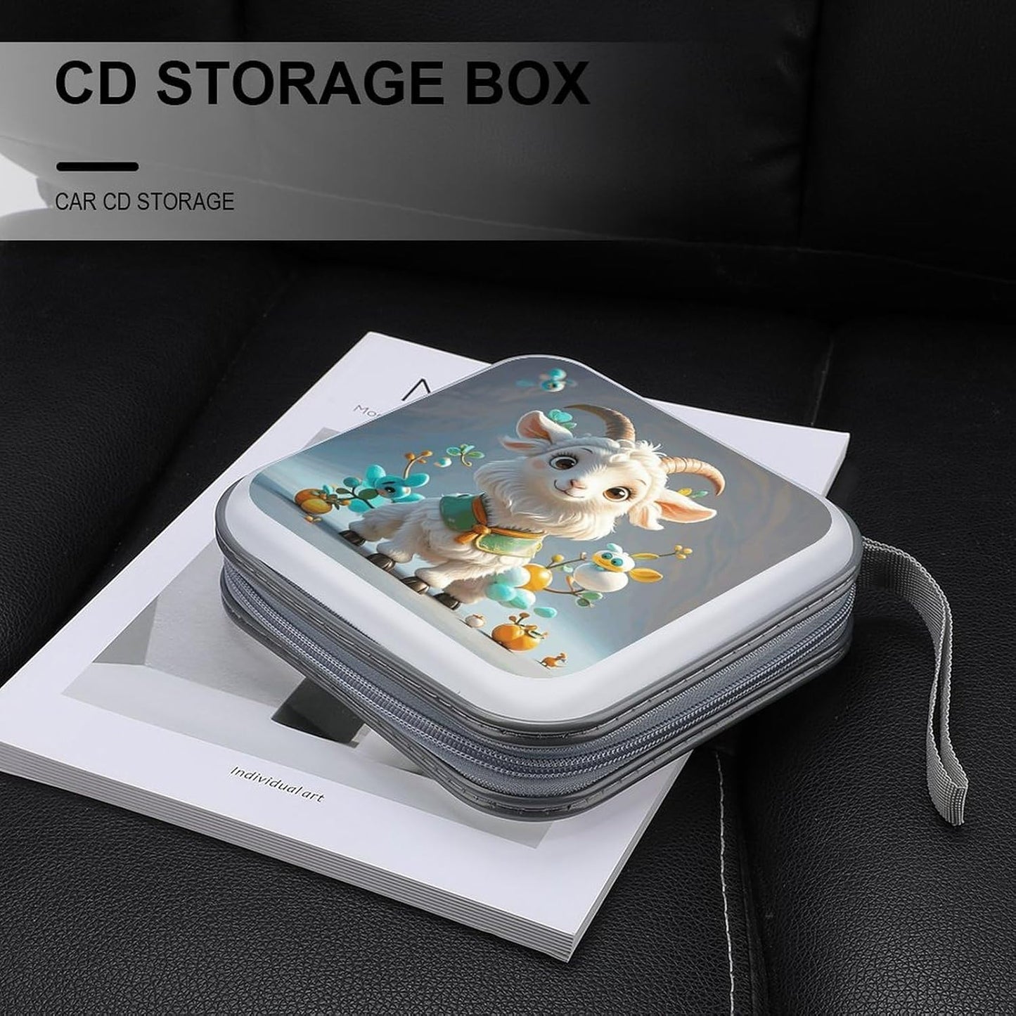 Cute Goat CD Case Portable Zipper CD Case 40 Capacity Hard Plastic DVD Cases Holder Large Storage Disc Wallet Bag for Car Home Travel DVD Collection Bag