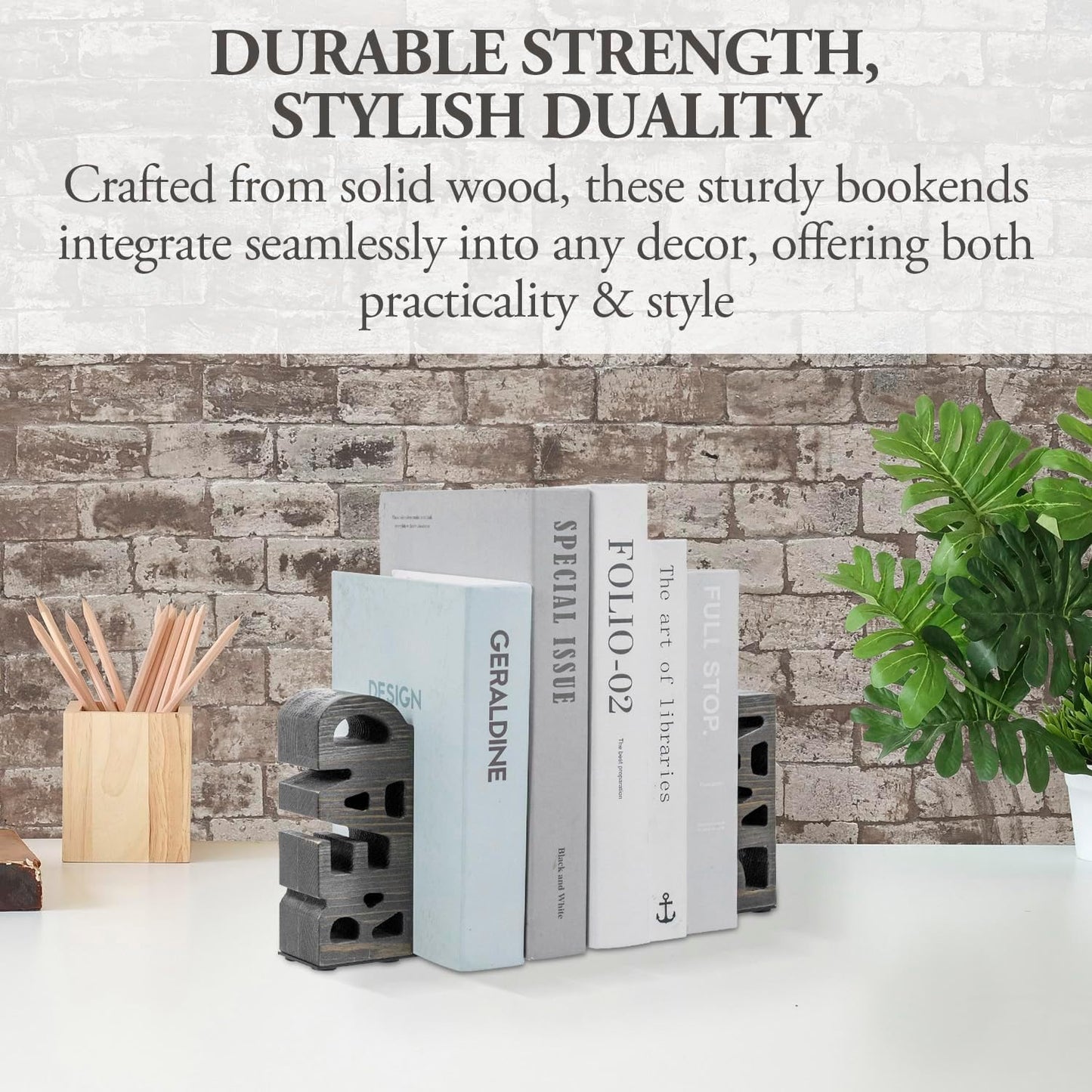 Book Ends Christian,Vintage Weathered Gray Solid Wood Bookends Carved in Read and Pray Block Letters, Decorative Book Stands for Home Library Bookshelf Office Desk, 2 Piece Set