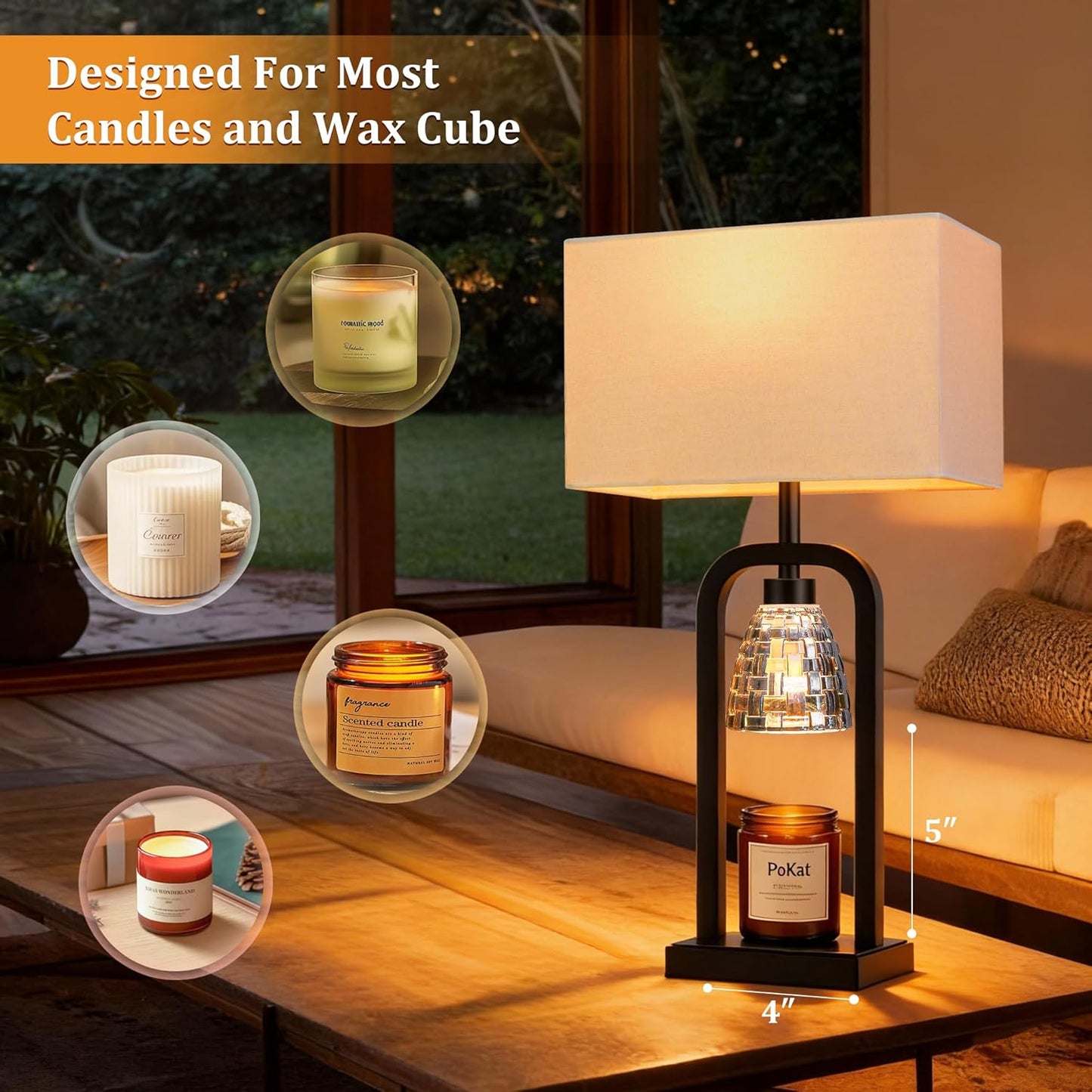 PoKat Electric Candle Warmer Lamp Black, Modern Lamp Candle Warmer with Timer Dimmer, Wax Light Warming Table Lamp for Jar Candles, Bedside Lamp for House Warming Home Decor Living room, Bulb Included