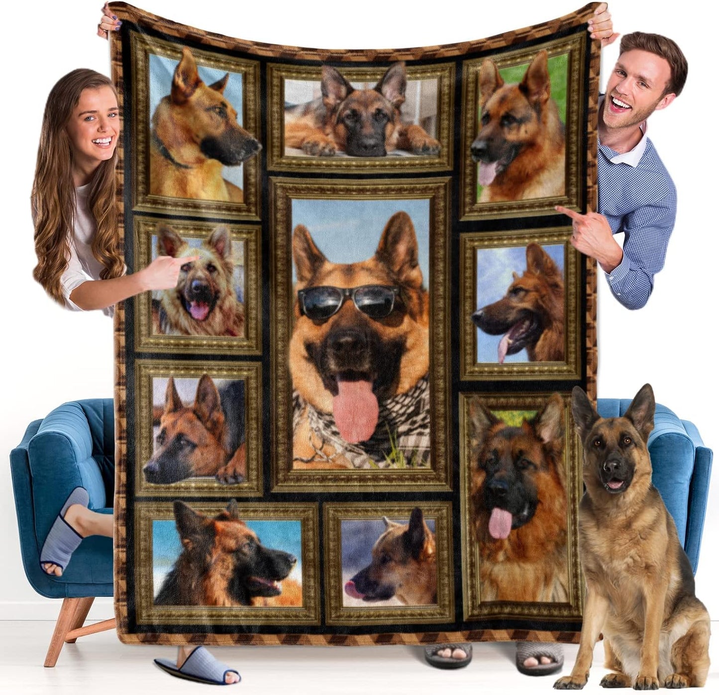 German Shepherd Blanket - Fleece Throw Blanket for Couch Super Soft Cozy Bed Blanket Lightweight Plush Fuzzy Lap Blankets and Throws for Sofa, 50 x 60 Inch, Gift for Dog Lover