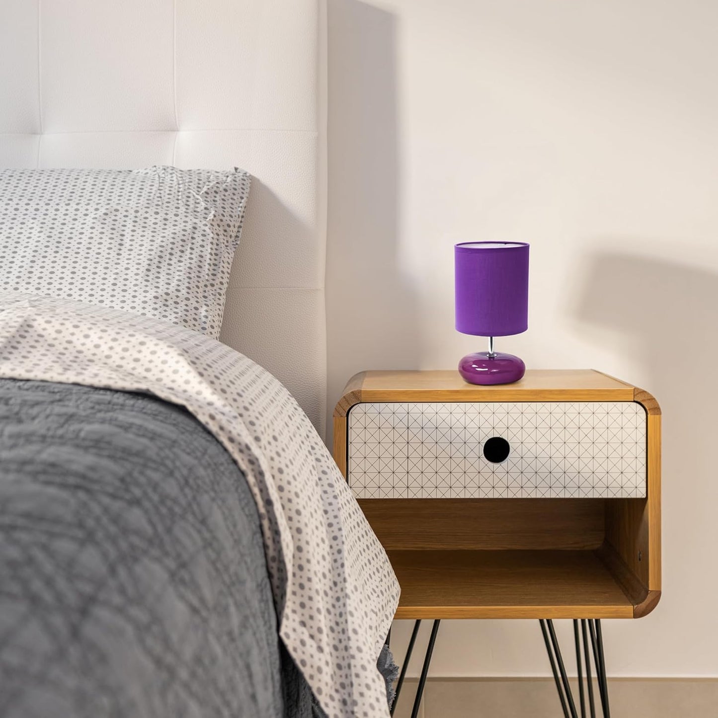 Simple Designs LT1153-PRP Petite Circle Stone Table Lamp for Bedroom, Kids Room, Office, Living Room, Nursery, Reading Nook, Purple