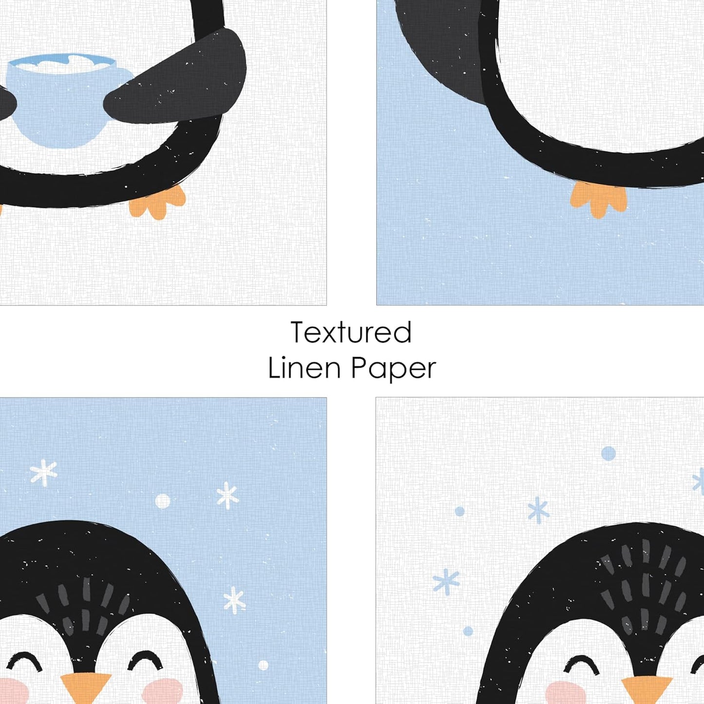 Big Dot of Happiness Winter Penguins - Unframed Holiday and Christmas Linen Paper Wall Art - Set of 4 - Artisms - 8 x 10 inches