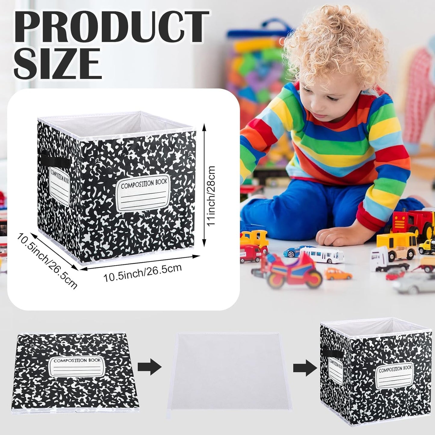 RattanView 6 Pcs 11in Composition Book Fabric Storage Bins Classroom Must Have Cubby Basket Bins Return School Treasure Prize Box End of Year Organization for Daycare Elementary Preschool