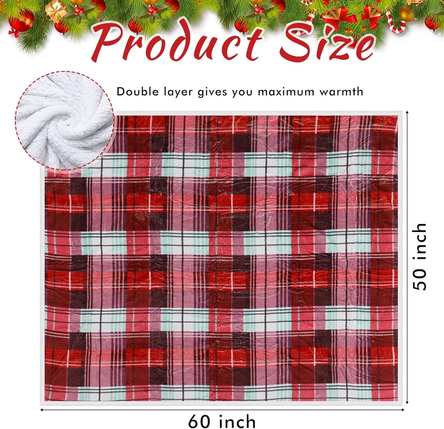 Tiamon 2 Pcs Winter Throw Blanket Bulk Reversible Sherpa Flannel Fleece Blanket 460 GSM Buffalo Cozy Plaid Blanket 50" x 60" Xmas Holiday Plush Warm Soft Blanket for Couch Bedding