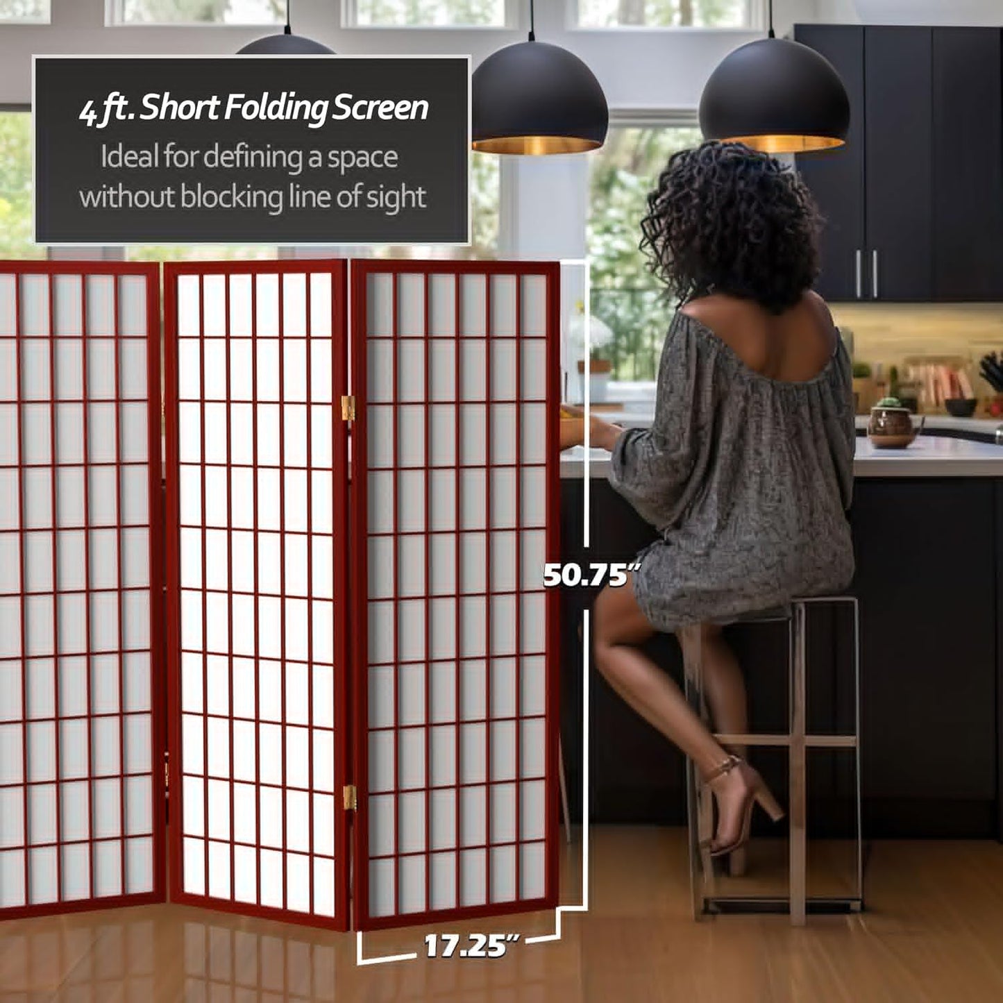 4 ft. Short Window Pane Shoji Screen - Rosewood - 3 Panels