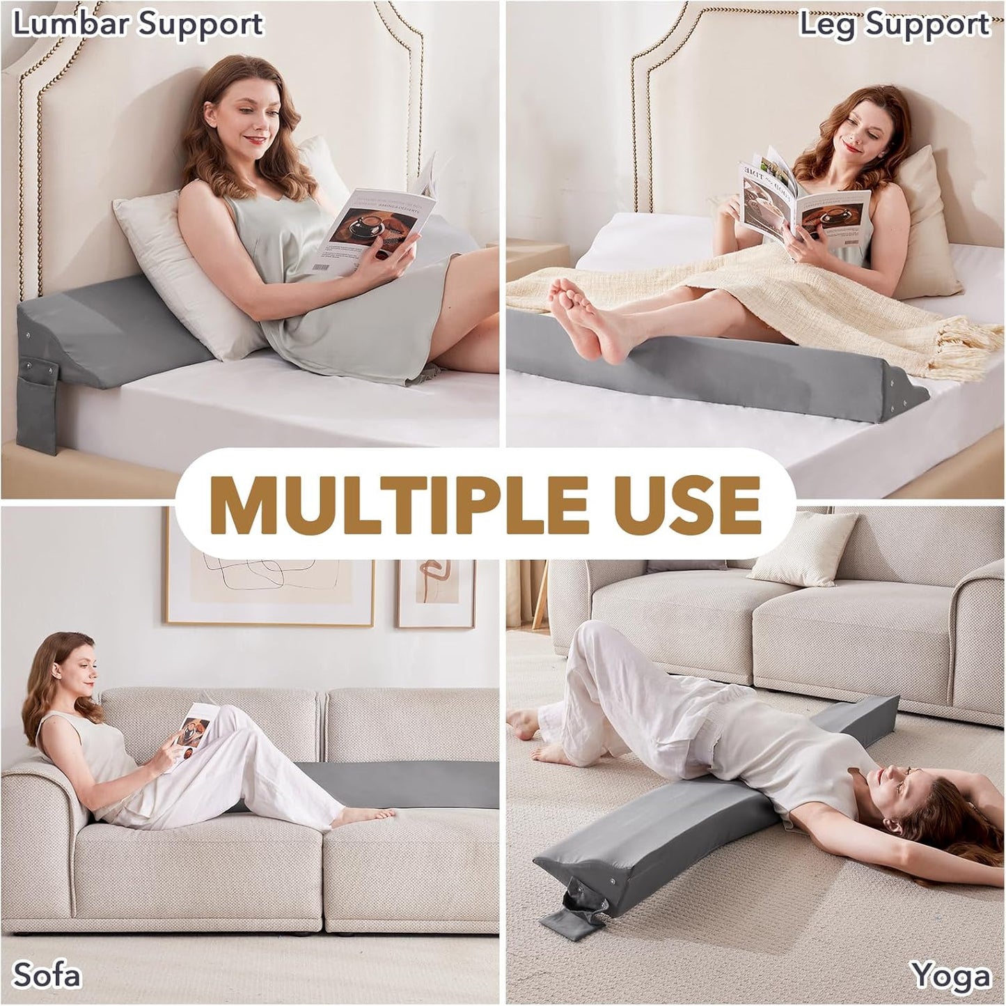 Twin Size Bed Wedge Pillow for Headboard – Mattress Gap Filler Wedge (0–8"), Close Gap Between Headboard and Mattress, Stop Pillows Falling, Wave Wedge, Large Bed Pillow, Gray (39"x10"x6")