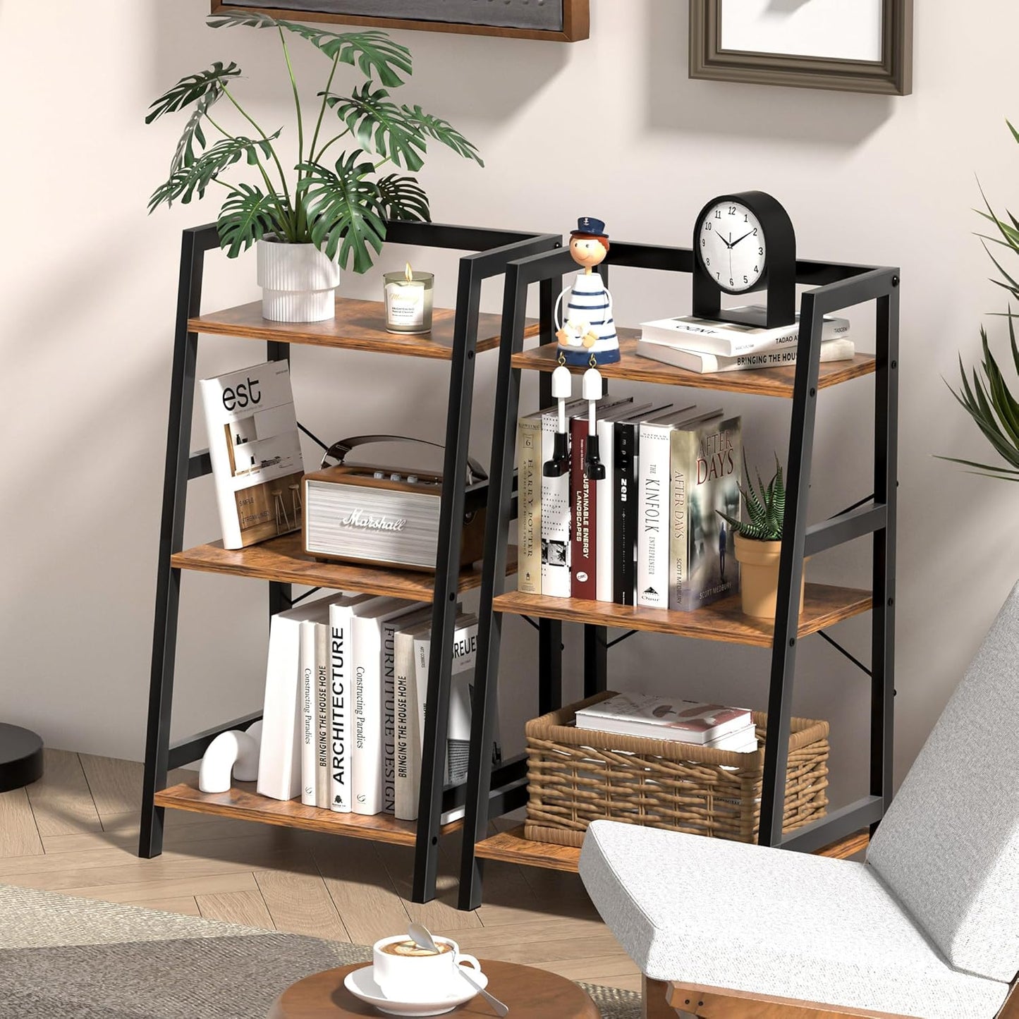 2-Tier Narrow Side Table & 3-Tier Bookshelf