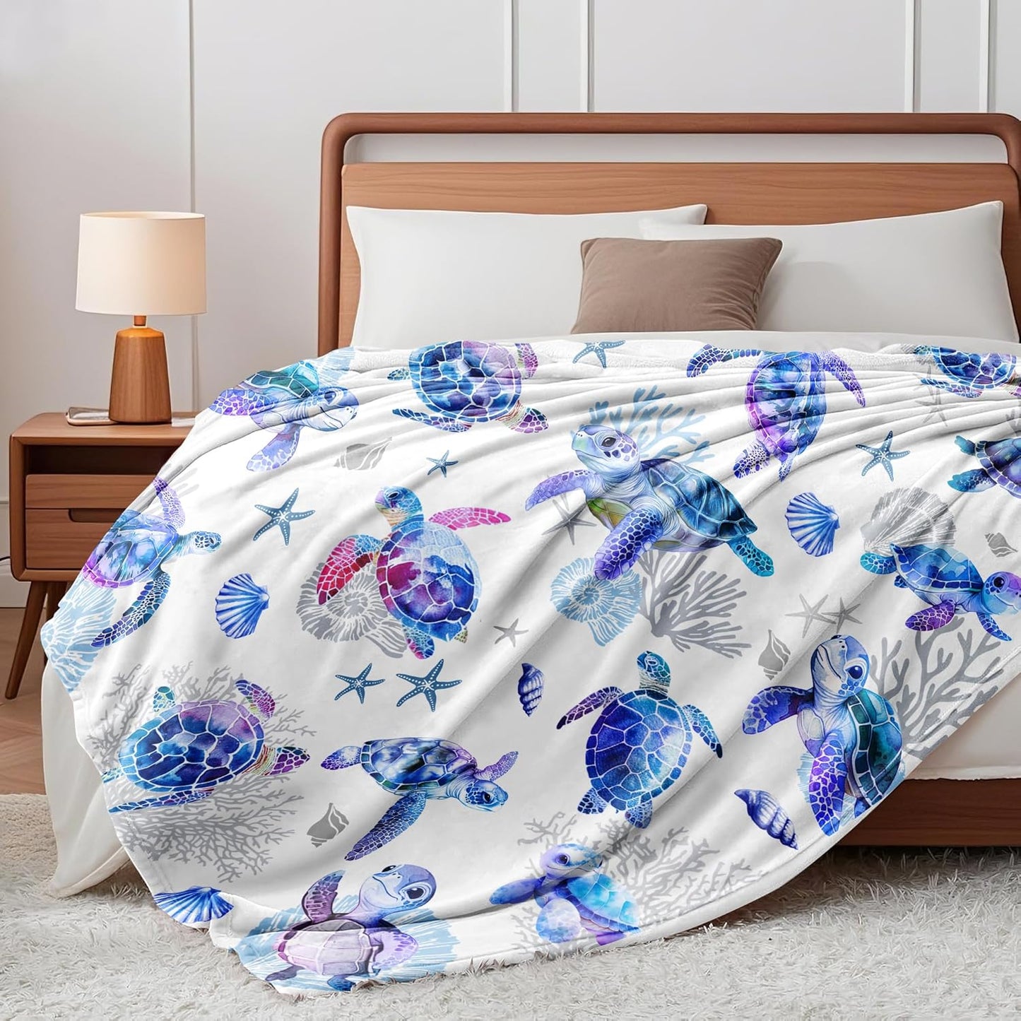 Sea Turtle Blanket Gifts Soft Flannel Turtles Loves Throw Blanket Bedding Decor Ocean Turtle Gifts Stuff Merch for Kids Adults 50"x40" Blue-Turtle