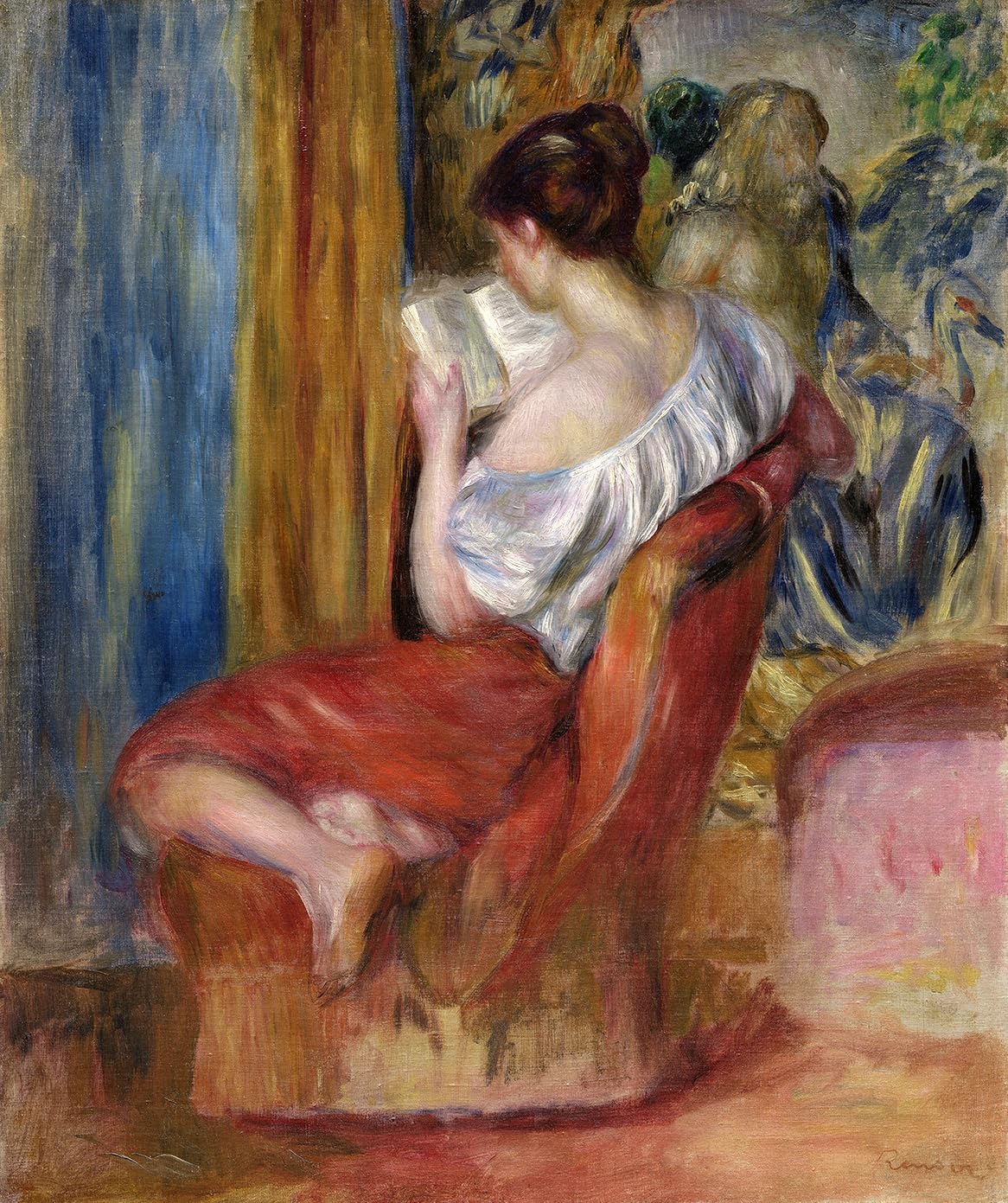 Young Lady Reading a Book Painting by Pierre Auguste Renoir 11"X14" Image Size on CANVAS Fine Art Print Poster Shipped Rolled-up