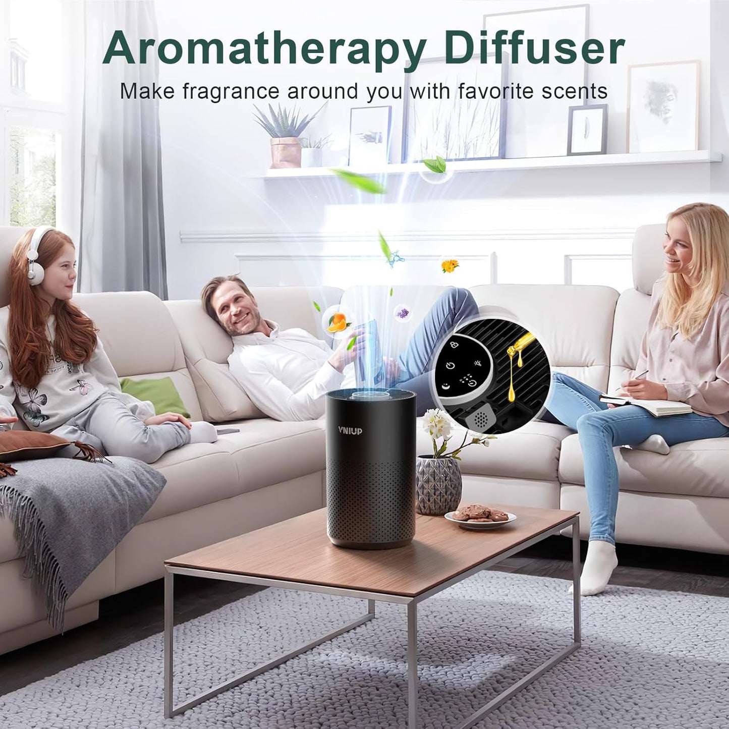 Air Purifiers for Bedroom Home up to 1250 ft², Vniup H14 True HEPA Room Air Purifiers for Bedroom, with Fragrance Function Sleep Mode& Light Mode Air Cleaner for Pet Dander Odor Dust Smoke