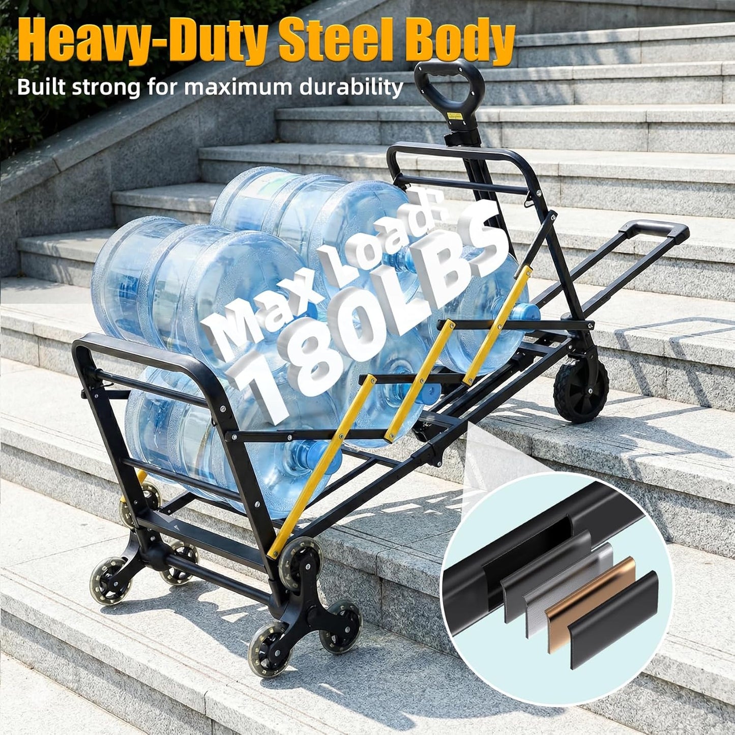 Folding Utility Cart with Triangular Wheels, 2 in 1 Collapsible Wagon for Stairs, Multi-Scene Stair Climbing Wagon, Lightweight Hand Truck with Telescoping Handle for Grocery, Laundry, Moving, Office