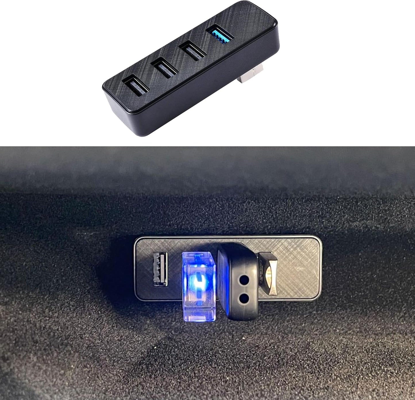 Leiakendi Glove Box USB Hub for Tesla 2024-26 Model 3 Highland, Cybertruck and Model Y Juniper 2025-26, 4-in-1 Glovebox Docking Station Accessories for Dashcam Flash Drive Data Transferring Game Music