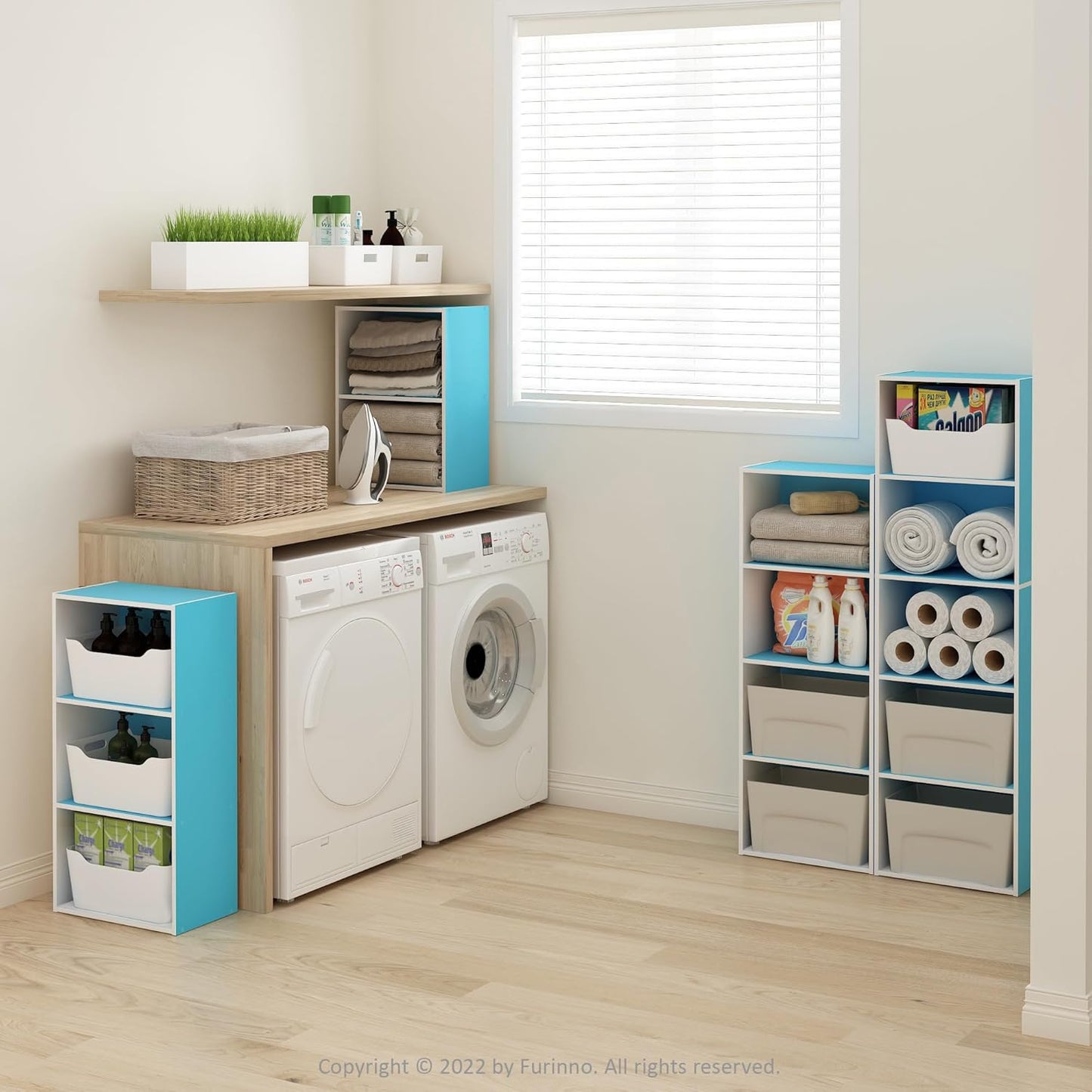 Furinno Luder Bookcase / Book / Storage, 2-Tier, Light Blue/White