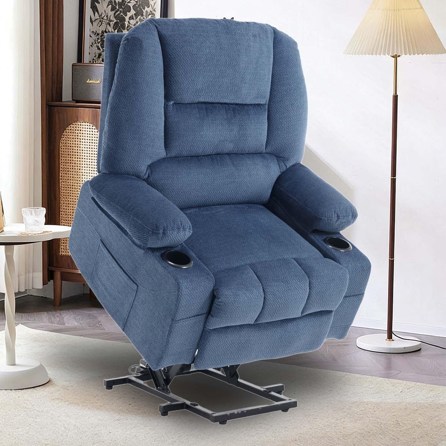 Power Lift Recliner Chair with USB Port Ergonomic Backrest Overstuffed Armrest Fabric Electric Massage Recliners Chairs with Heat for Elderly People