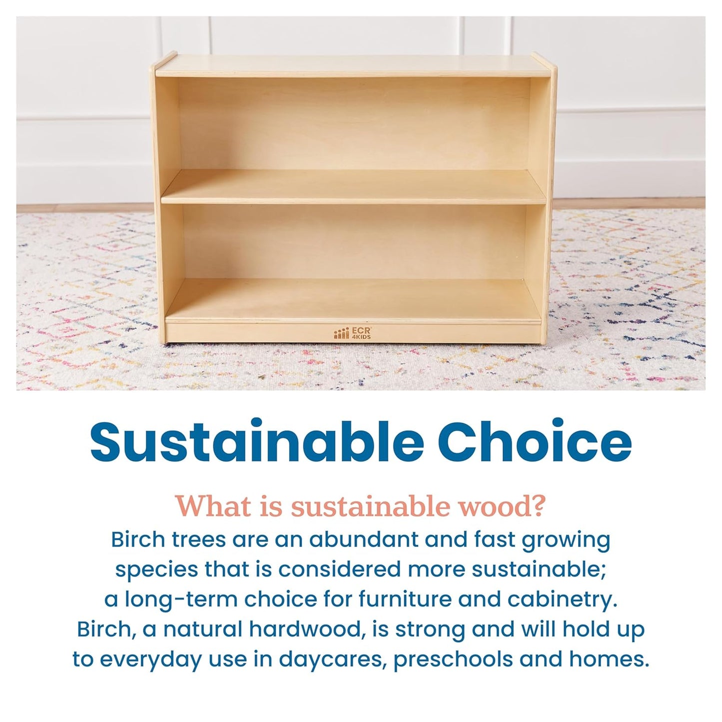 ECR4Kids 2-Shelf Mobile Storage Cabinet, Classroom Furniture, Natural