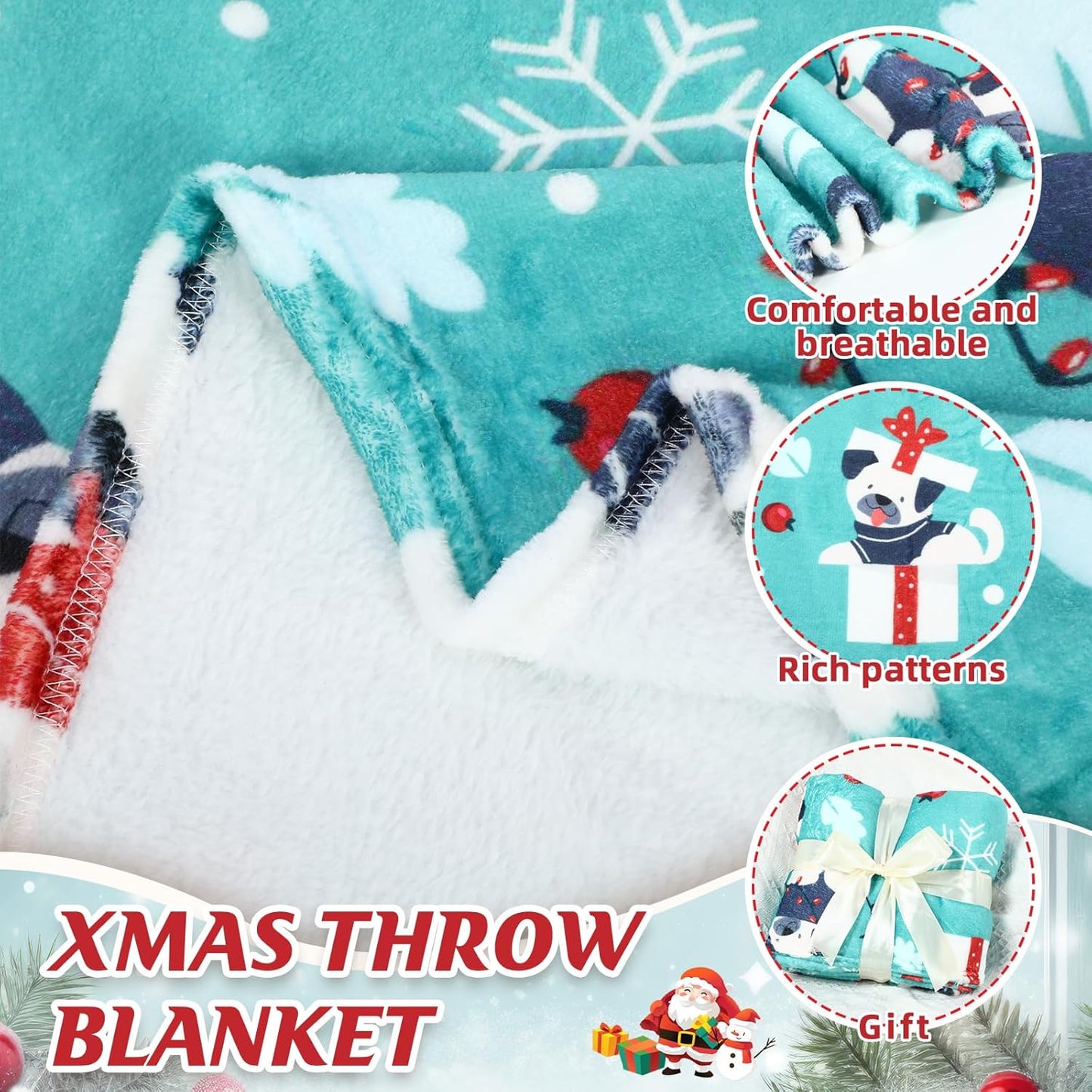 4 Pack Christmas Throws Blanket Bulk Christmas Flannel Blanket for Dog Xmas Lightweight Throw Warm Fluffy Plush Quilt Xmas Fleece Fuzzy Soft Throw for Couch Sofa Chairs, 51”x 59”(Dog)