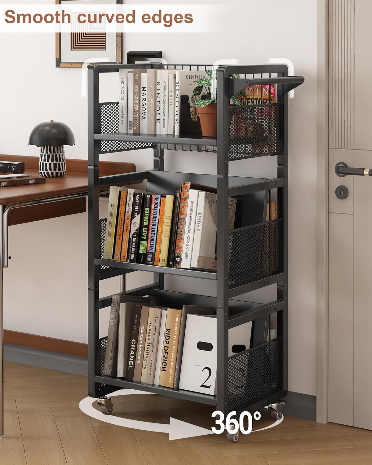 UMDONX Book Cart Heavy Duty Double-Sided with Silent Wheels & 3 Magnetic Book Supports Rolling Bookshelf Library Book Truck for Home, Office, or School