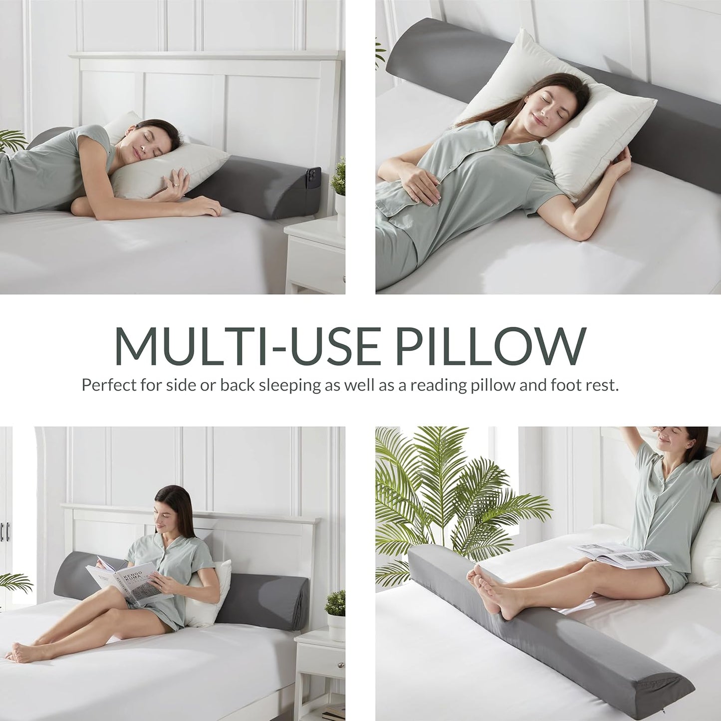 Hearth & Harbor Bed Wedge Pillow for Headboard, Bed Gap Filler King Size with Side Pockets, Headboard Wedge Pillow for Sleeping, Triangle Mattress Gap Filler 76”x10” Pillow Wedge for Headboard Gap