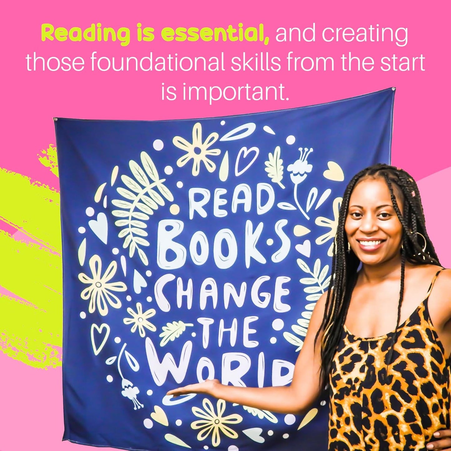 Birdy Boutique “Read Books Change the World” Tapestry – 48” x 48” Inspirational Reading Quote Wall Hanging – Lightweight Educational Wall Decor for Classrooms, Libraries & Kids Room Decor