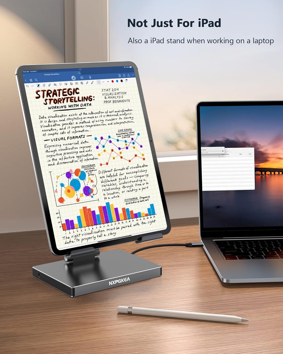 iPad Pro USB C Hub Stand, Multiport Adapter for iPad Pro M4 M3 M2 M1 13 12.9 11 Inch iPad Air Docking Station Foldable 4K 60Hz HDMI, PD Charging, SD/TF Card Reader, 3 USB 3.0, 3.5mm Audio