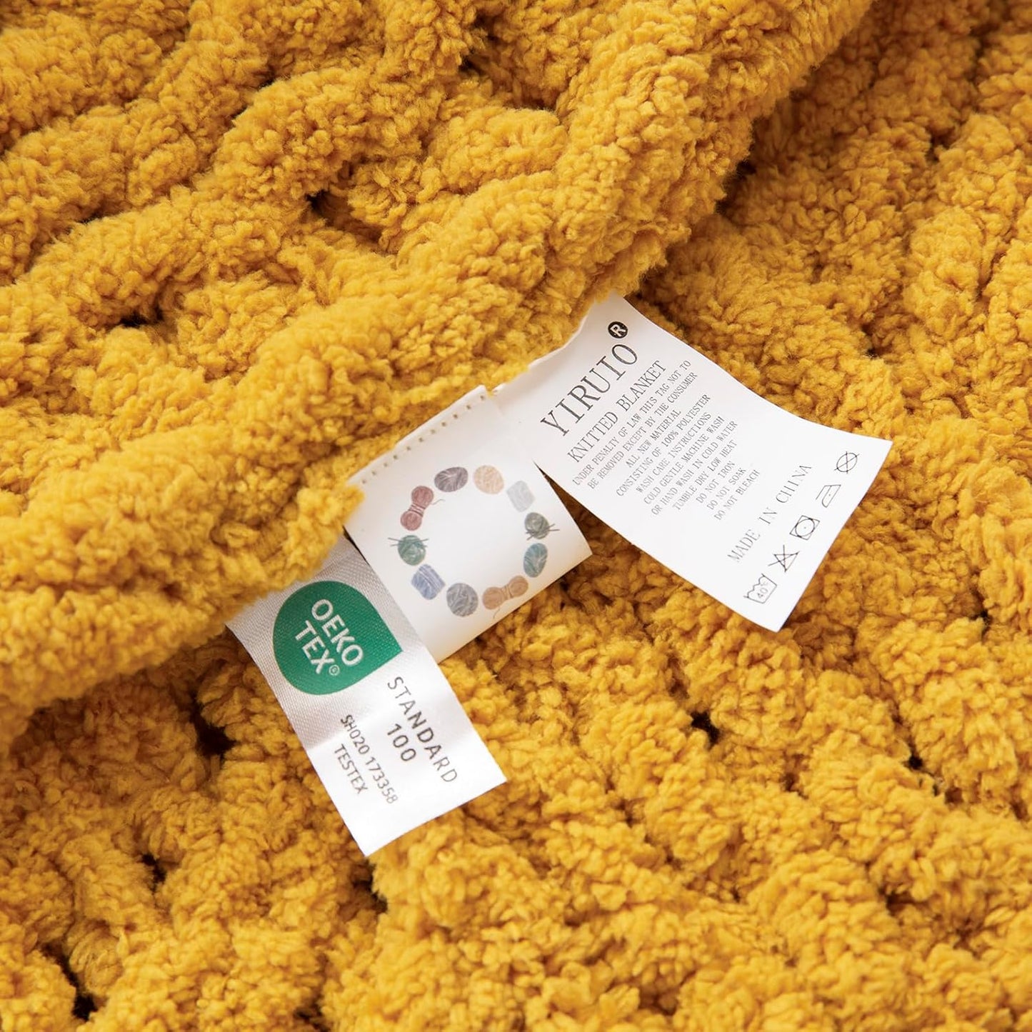 YIRUIO Handmade Chunky Knit Throw Blanket Cable with Checkered Pattern 60x80 Oversized Throw Larger Yarn Ultra Soft Cozy Warm for Home Décor Couch Sofa Bed (Turmeric, Twin XL)
