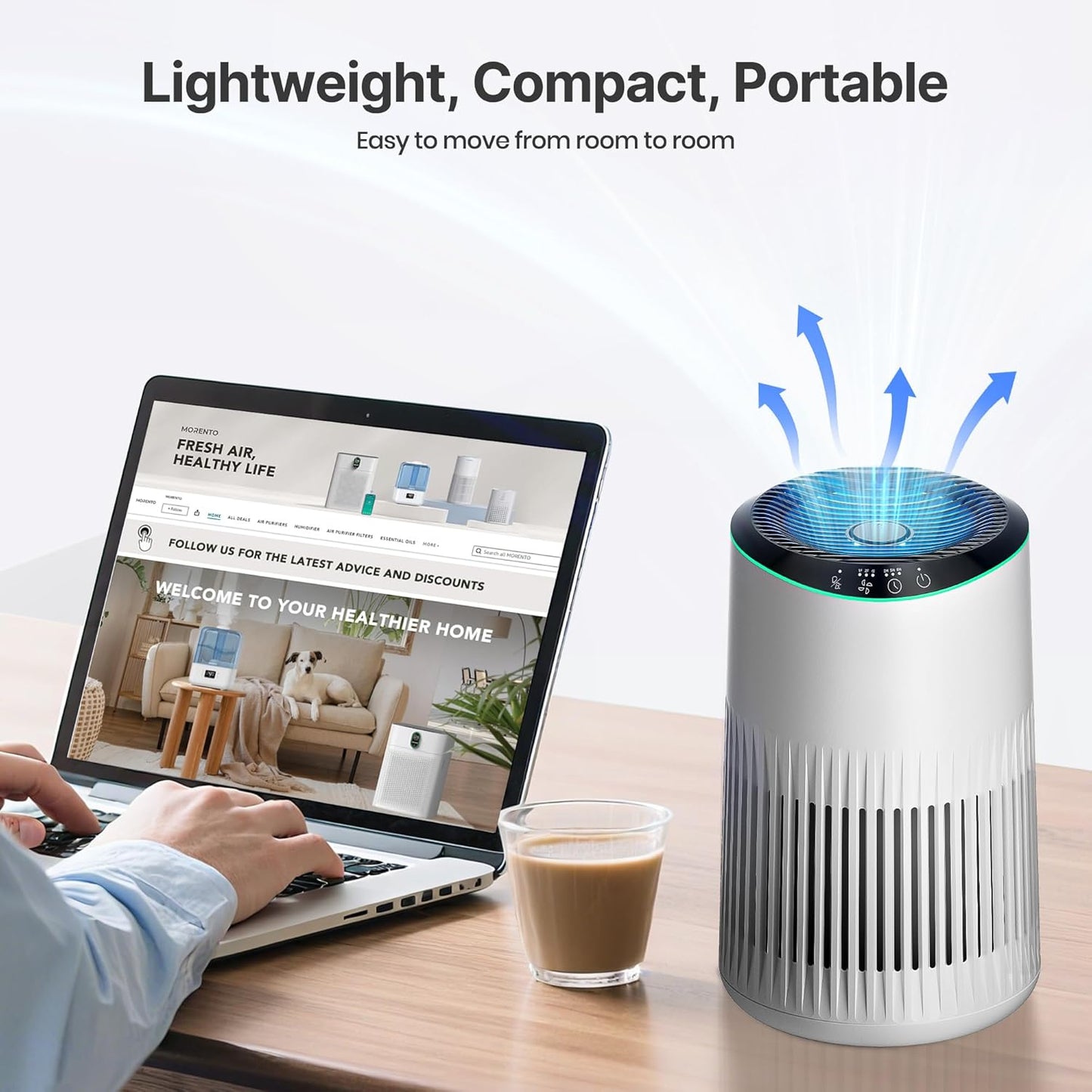 Air Purifiers for Bedroom Home, Air Purifier for Smoke Odors with Fragrance Sponge, Small Air Purifier with Sleep Mode for Bedroom Office, Blue Night Light, Ivory, 1 Pack+3 Modes