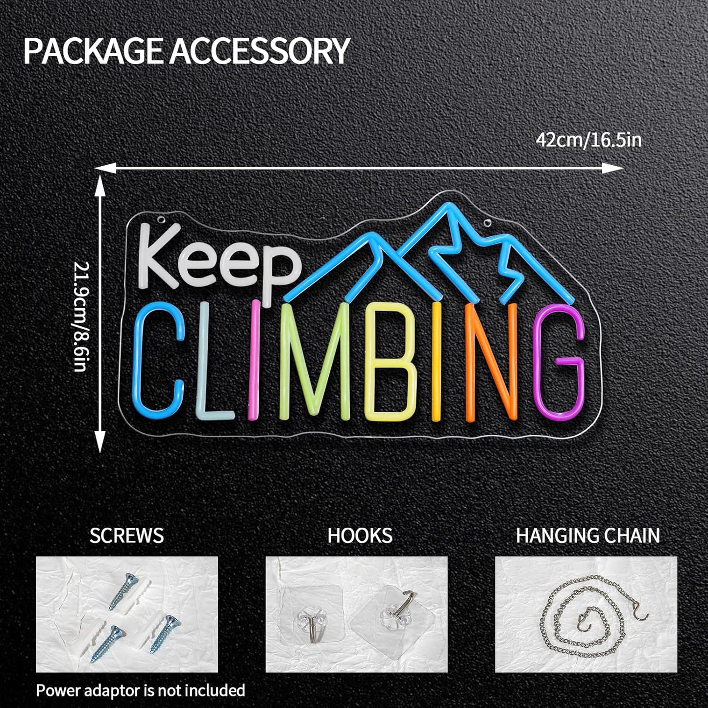Keep Climbing Neon Sign for Classroom Dimmable Gym Sports Neon Light Sign for Wall Decor Led Signs for Bedroom Office Party Man Cave Gamer Room Decor Gift 16.5" x 8.6"