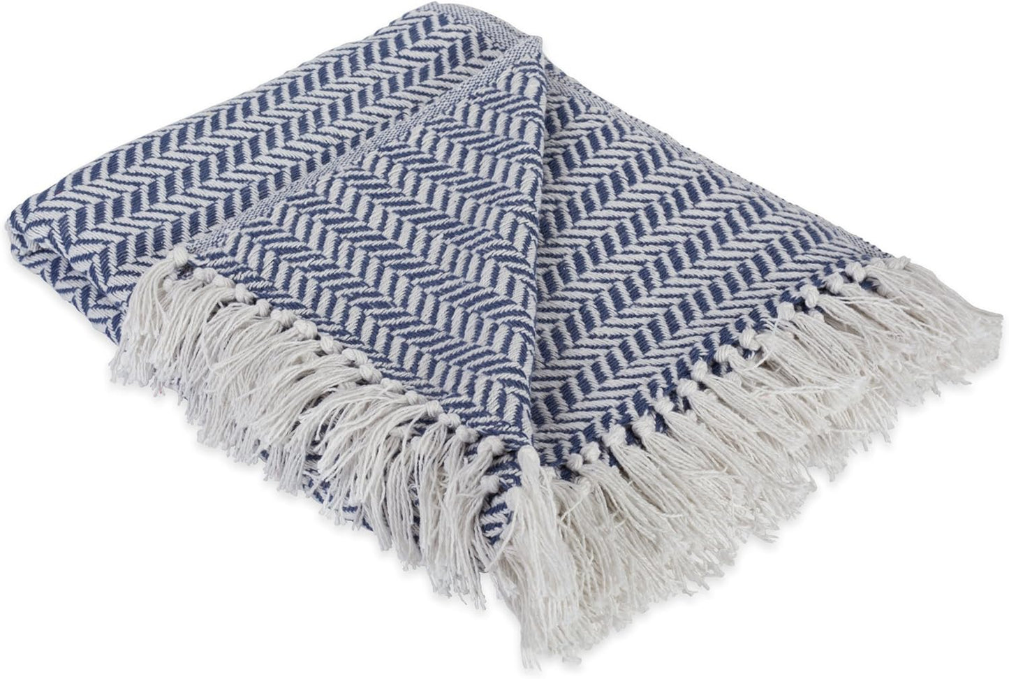 DII Modern Farmhouse Cotton Herringbone Blanket Throw with Fringe for Chair, Couch, Picnic, Camping, Beach, & Everyday Use, 50 x 60 - French Blue