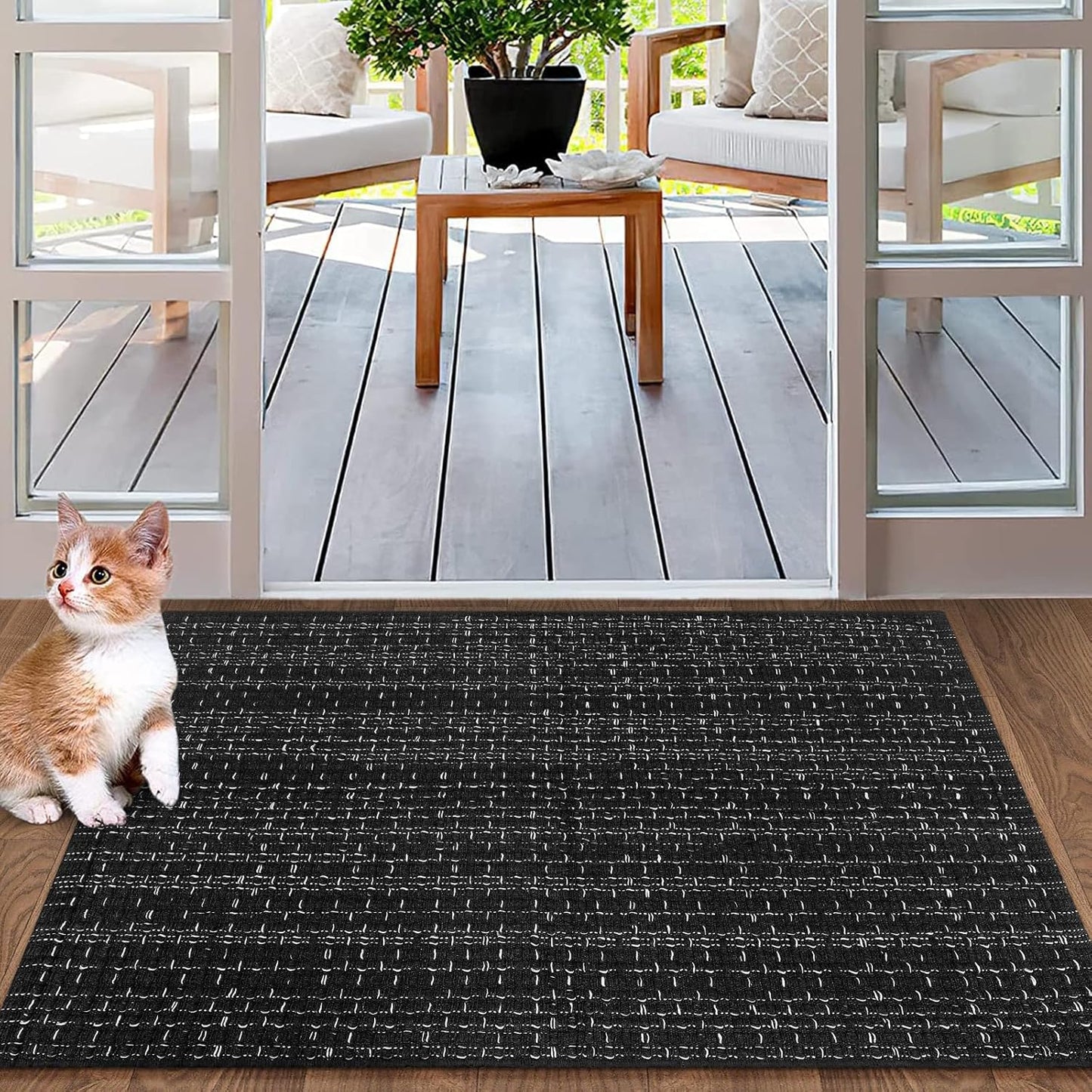 Seavish Black Kitchen Rug, Small Bathroom Rugs, 2'x3' Black and White Striped Rug Throw Rugs Washable Boho Porch Decor Indoor Outdoor Welcome Door Mat for Entryway Front Porch