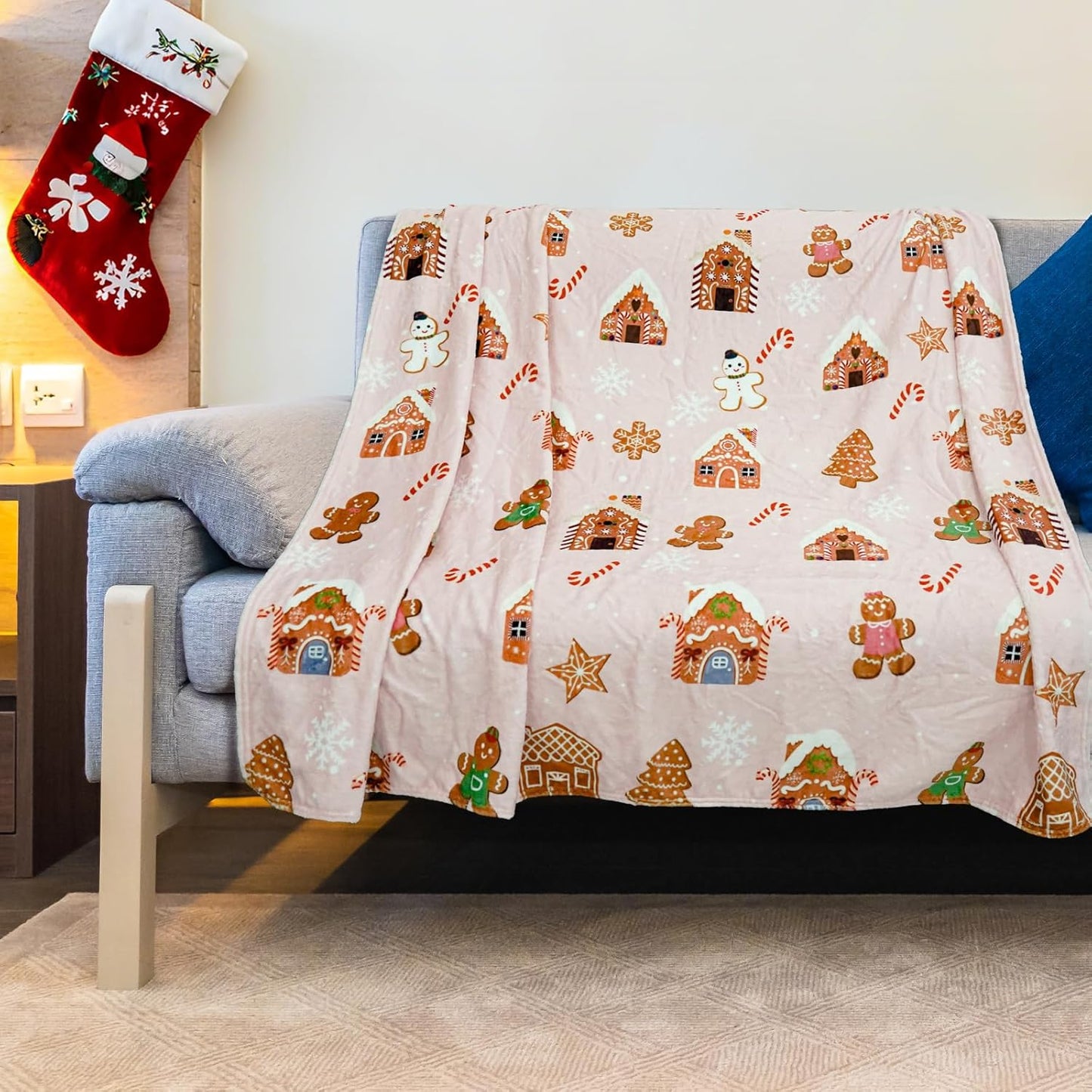 Christmas Throw Blanket Gingerbread Winter Fleece Flannel Blanket Merry Soft Cozy Plush Blankets for Couch Bed Sofa Joy Holiday Decor 60"X50"
