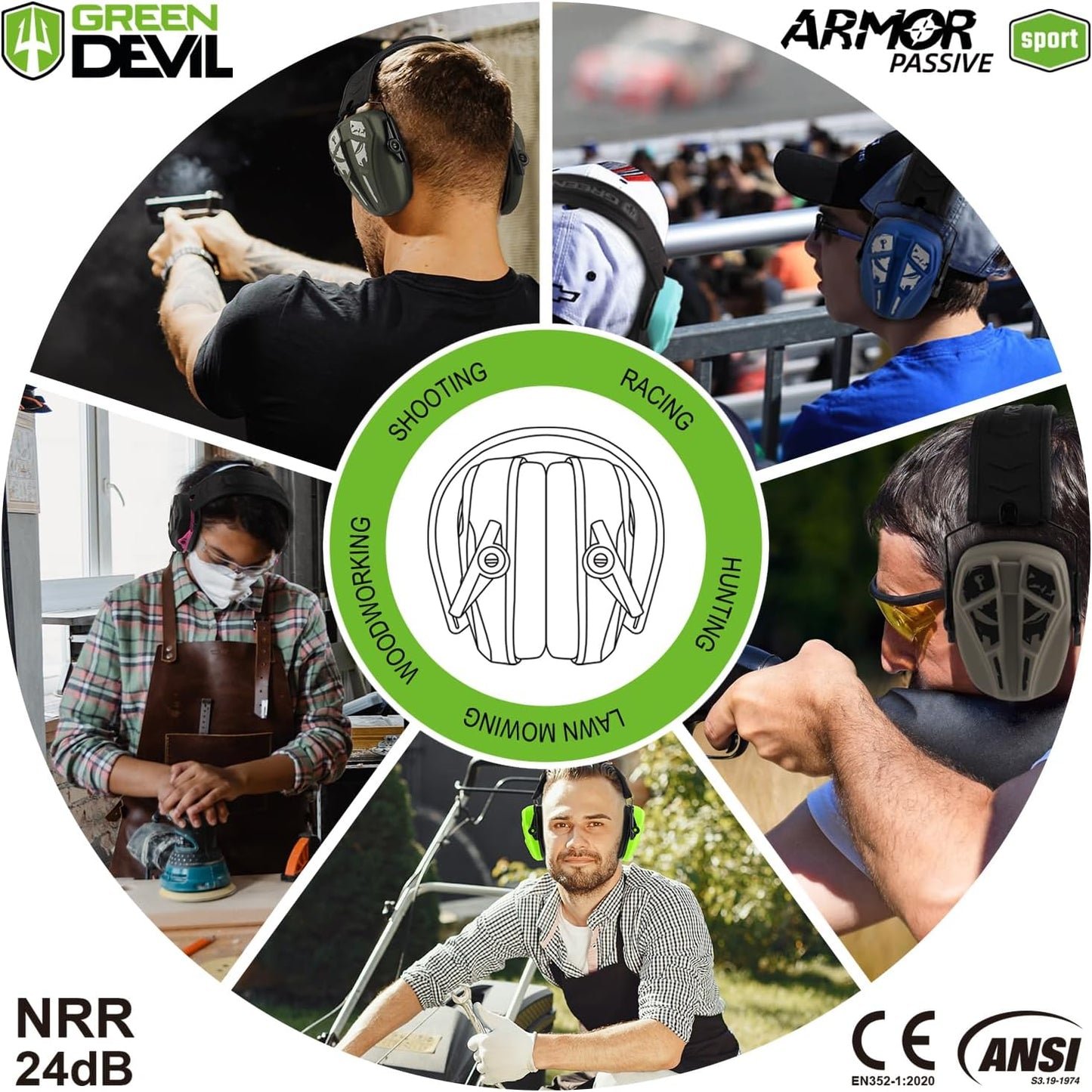 GREEN DEVIL Noise Reduction Hearing Protection Ear muffs Passive Safety Earmuffs Slim Headphones For Shooting Gun Range