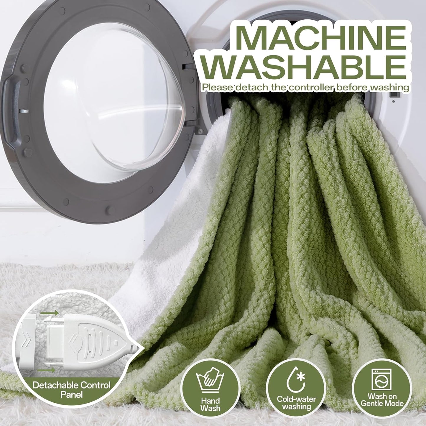 Heated Throw Electric Blanket, 50x60 Inches Fuzzy Fleece Blanket, Soft Fluffy Fast Heating Blanket 8 Heating Levels & 8 Hours Auto Off, Blanket with ETL & FCC Certification, Green