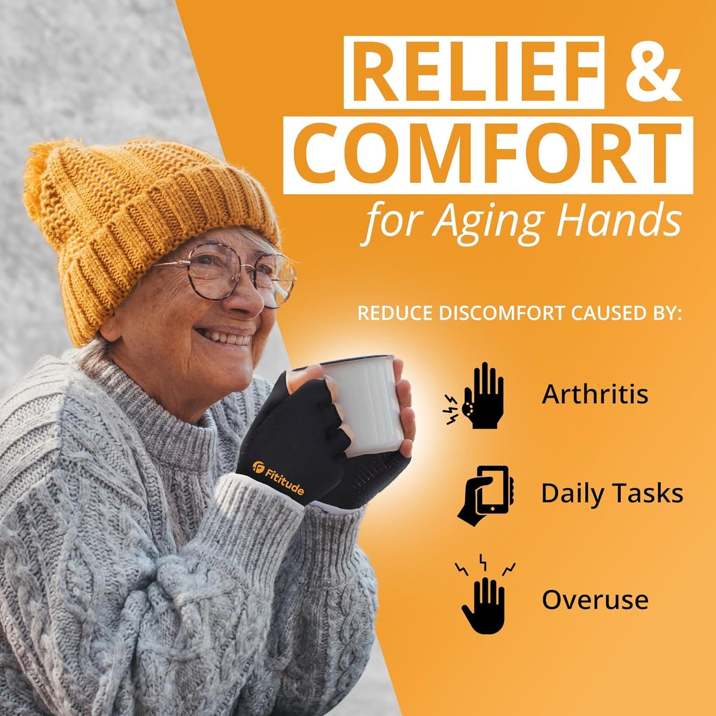 Fititude: Copper Infused Compression Gloves Half Finger | Helps Recovery from Arthritis, Swelling, Joint, Hand Pain Relief