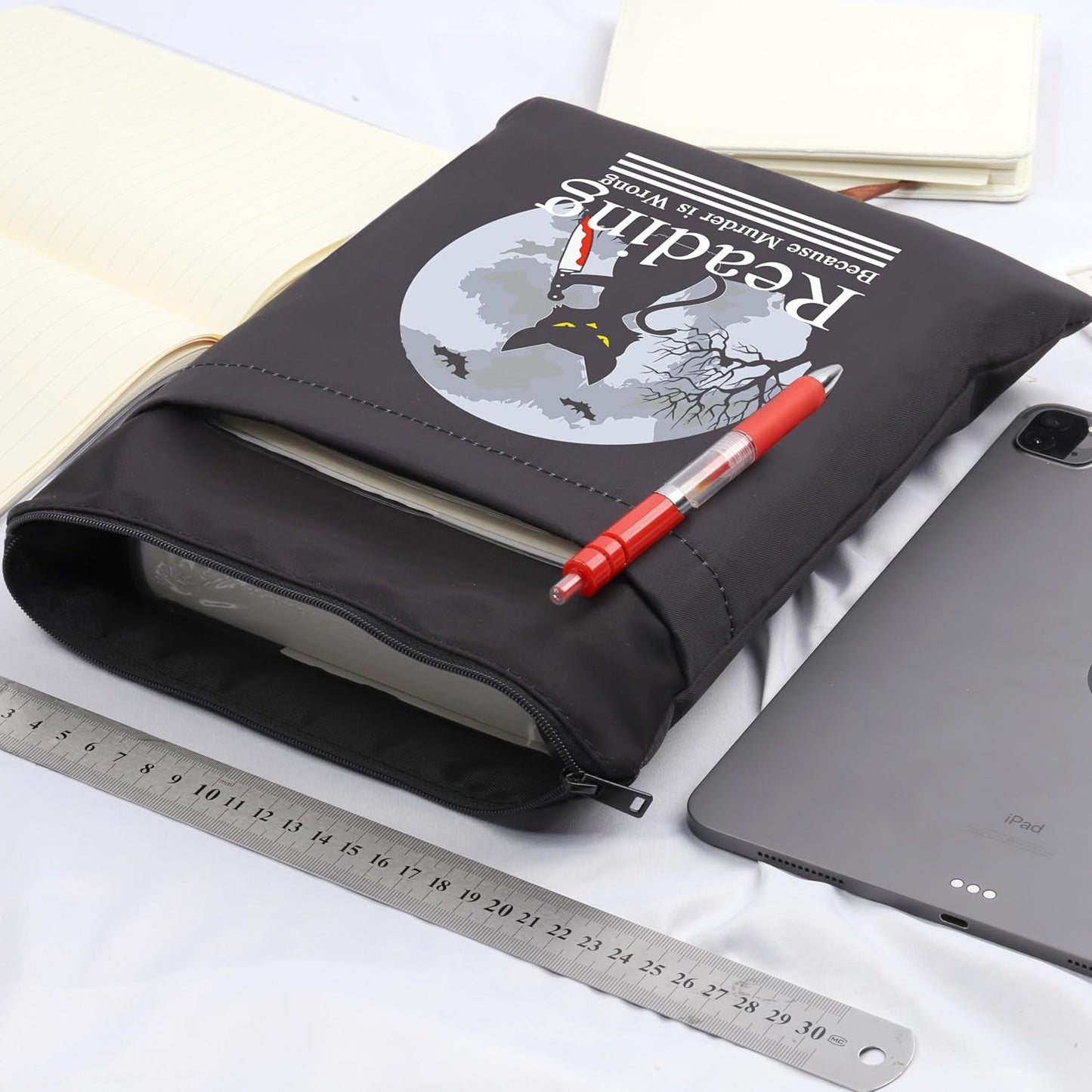 CMNIM Murderous Cat Holding Knife Book Sleeve C at Merch Gift Reading Because Murder Is Wrong Cats Gift for Reader