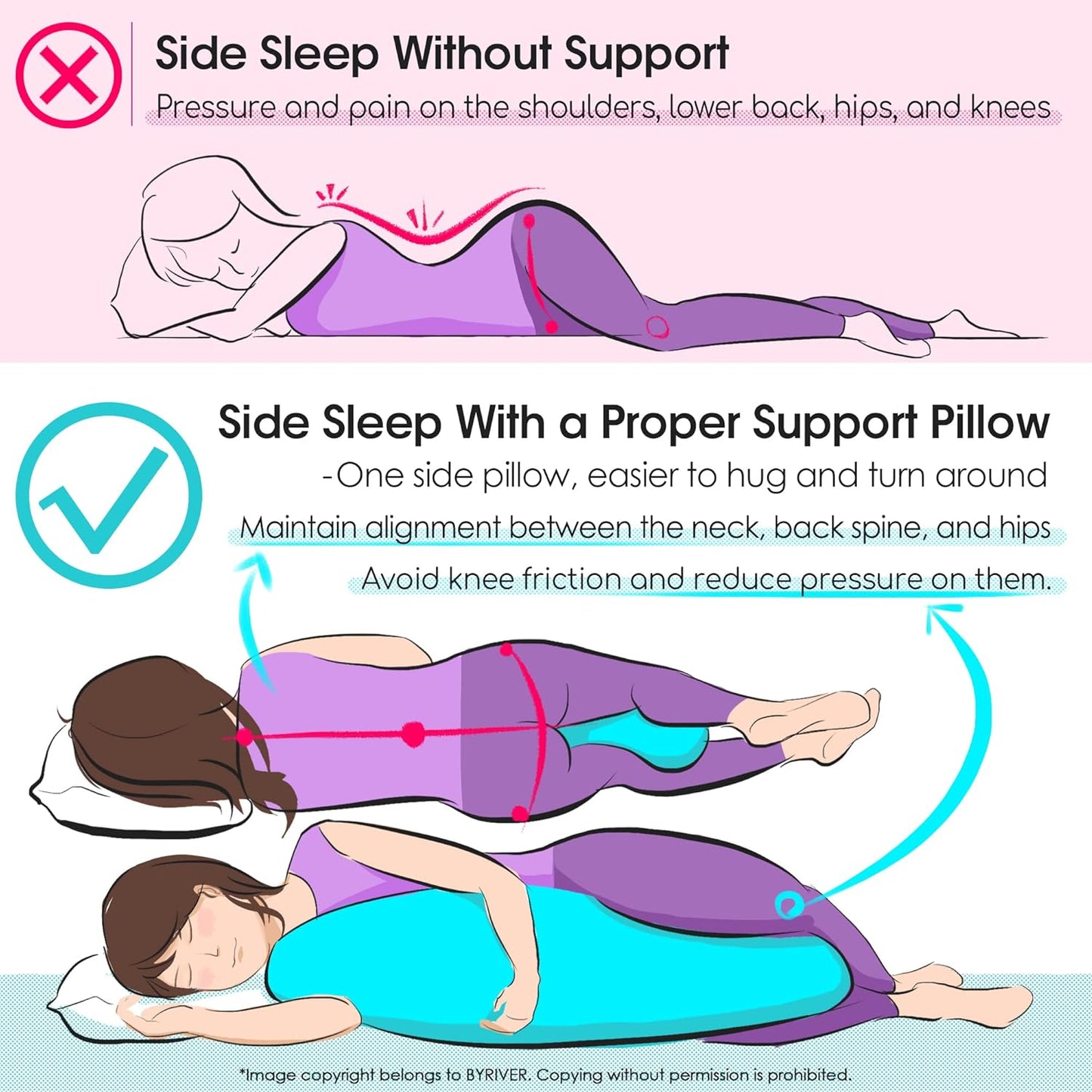 BYRIVER 39" C Shaped Body Pillow for Side Sleeping Adults Men Women, Anxiety Relief Hugging Gaming Lap Pillow, Pregnancy Knees Separate Pillow, Gifts for New Moms, Removable Pillowcase(L)