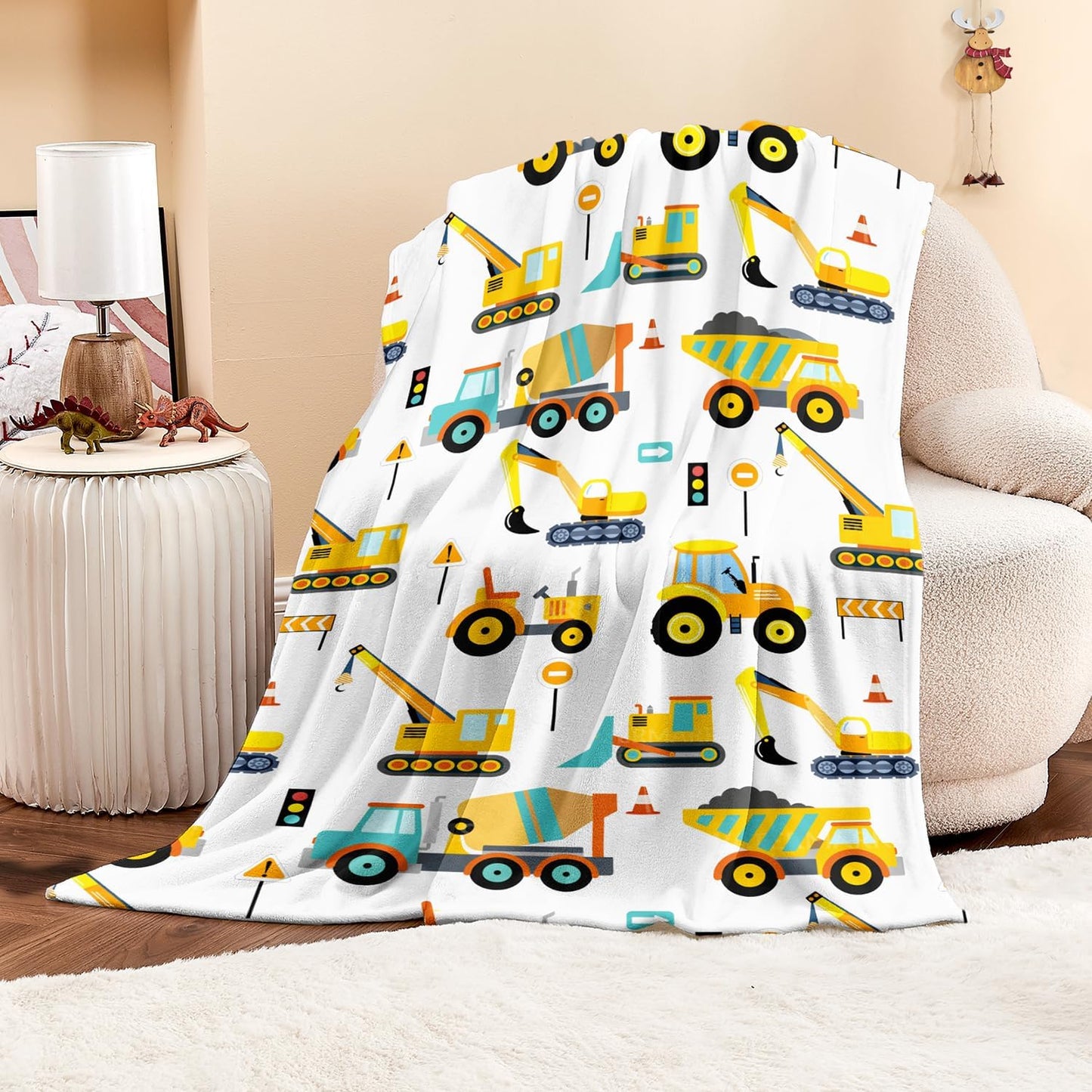 Wajade Kids Fleece Construction Truck Blanket for Boys Soft Throw Blanket with Trucks Car Print Birthday Christmas for Toddler Kids 50"x60"