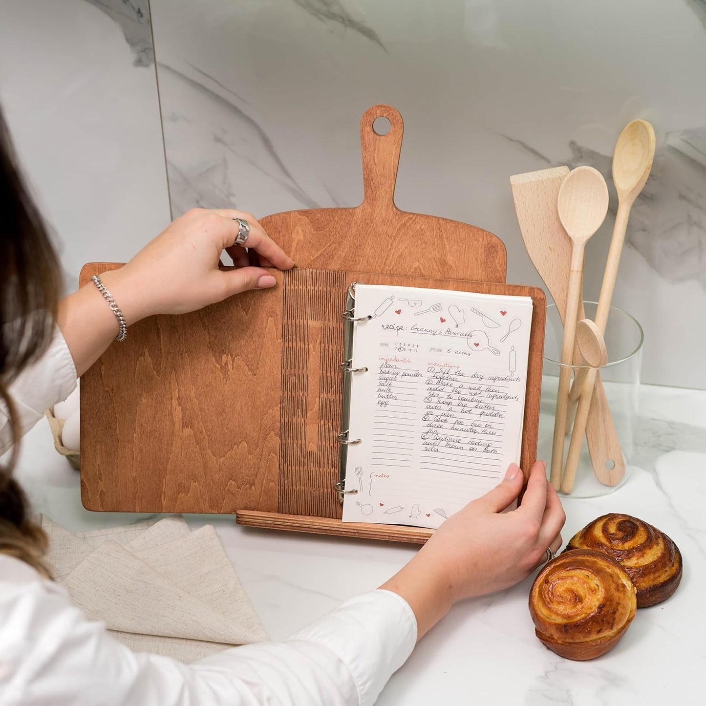 Enjoy The Wood Cookbook Stand for Kitchen Counter - Personalized Wooden Recipe Book Holder - Custom Mother's Day Gifts Birthday Christmas Gift for Her or Him - Additions for Recipe Book