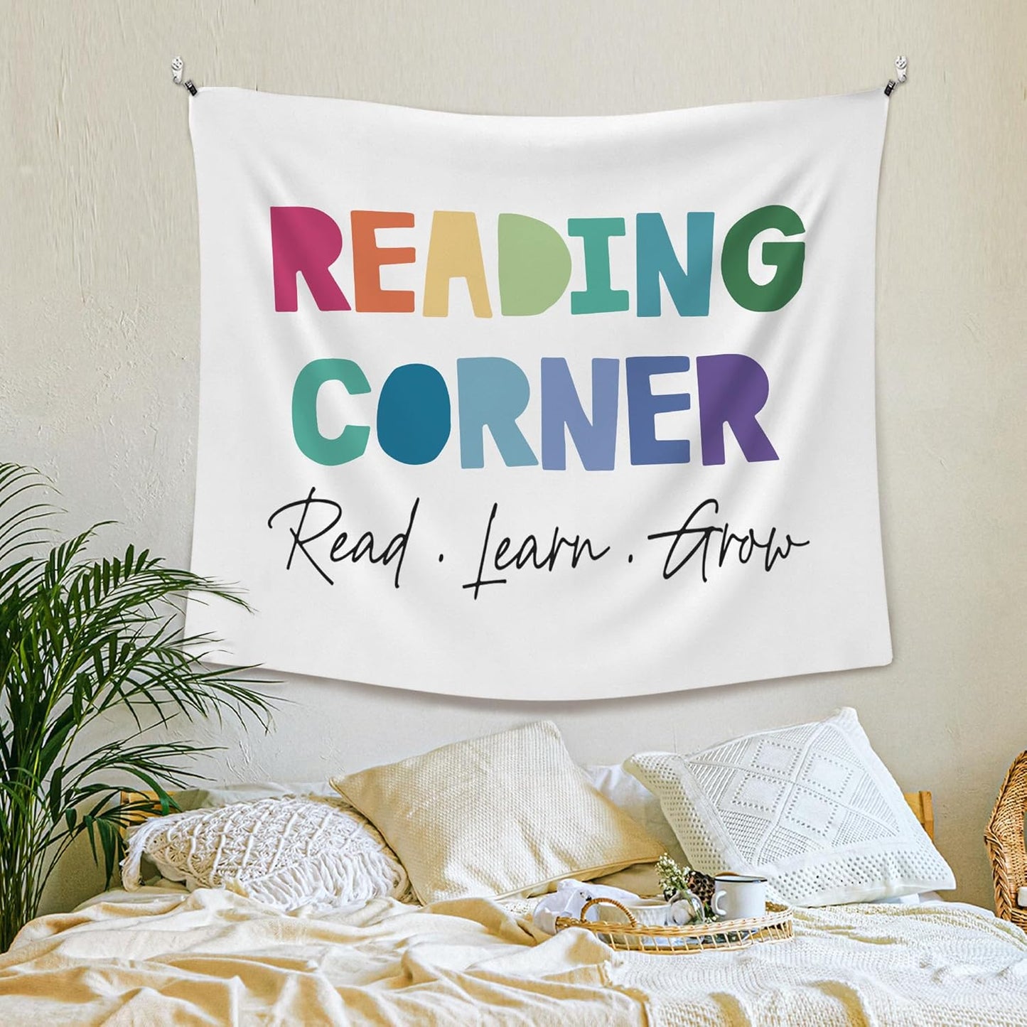 XLDLIOO Reading Corner Read Classroom Wall Tapestry, Read Learn Grow Wall Tapestry Hanging for Bedroom, Colorful Tapestries Wall Decor Art for Reader Library Reading Nook Kids Room 60x50in